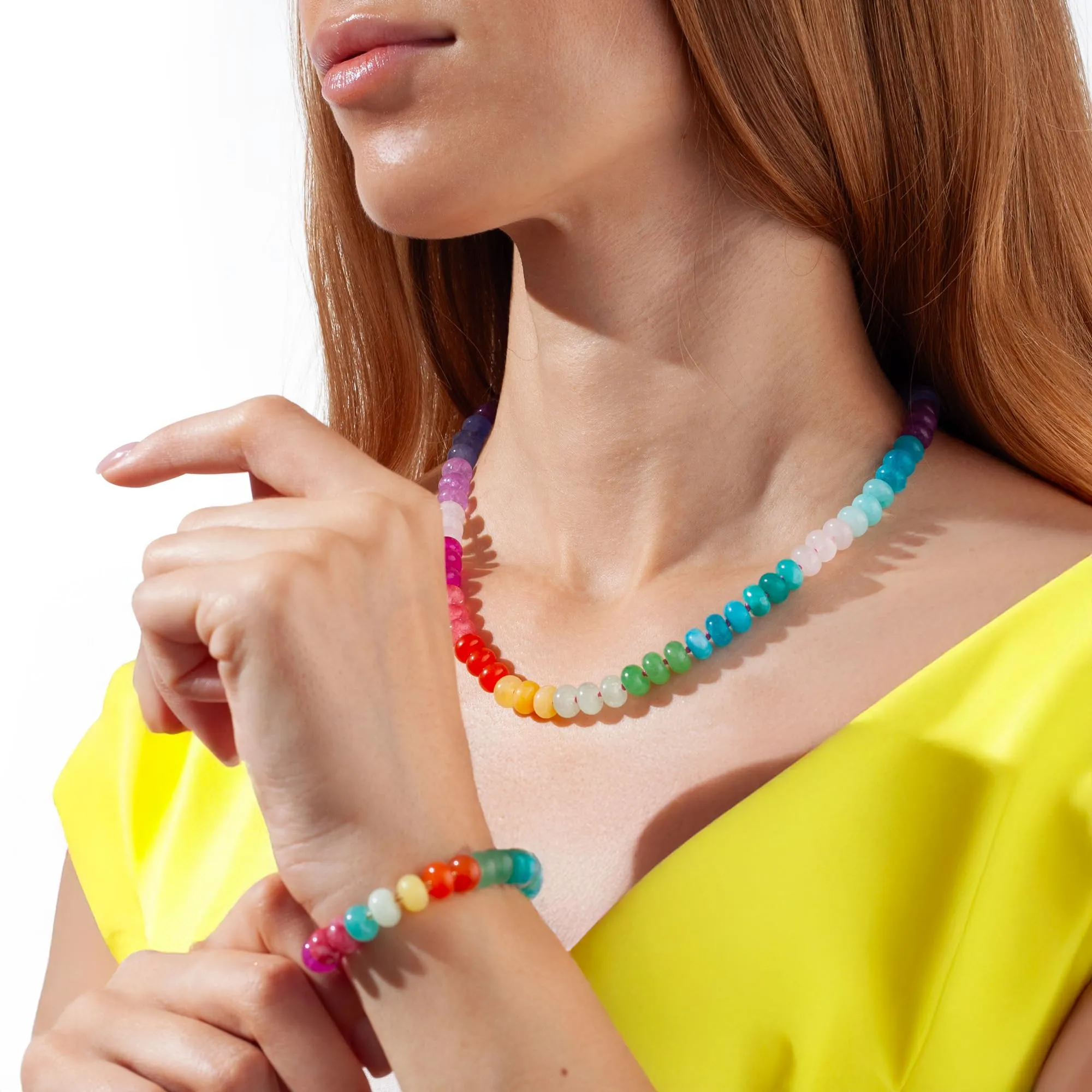 SKLife style design Set di collana e bracciale da donna in pietre naturali colorate, stile boho - immagine 6