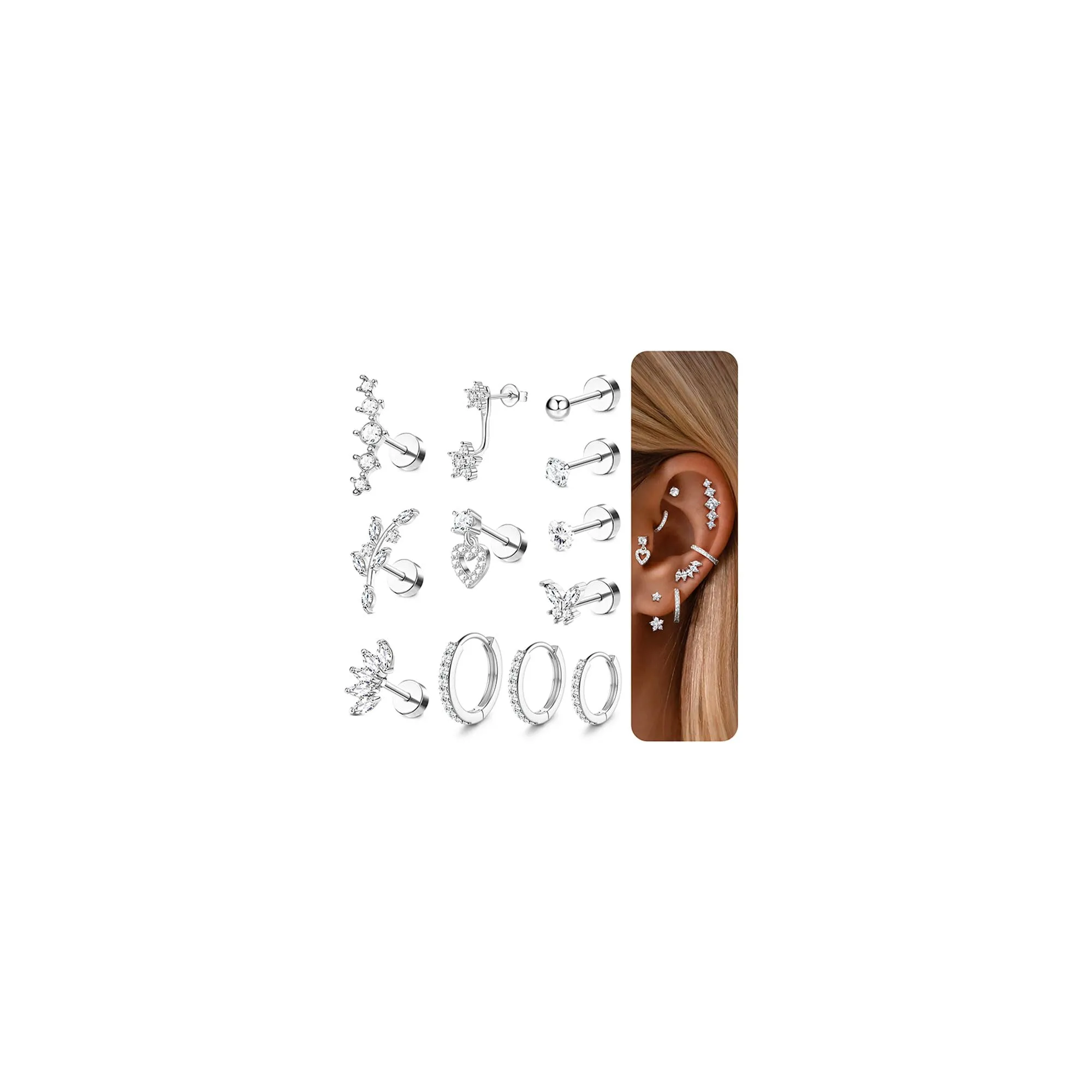 Adramata 12/14Pcs 16G Stainless Steel Ear Piercing Earrings Set - immagine 1