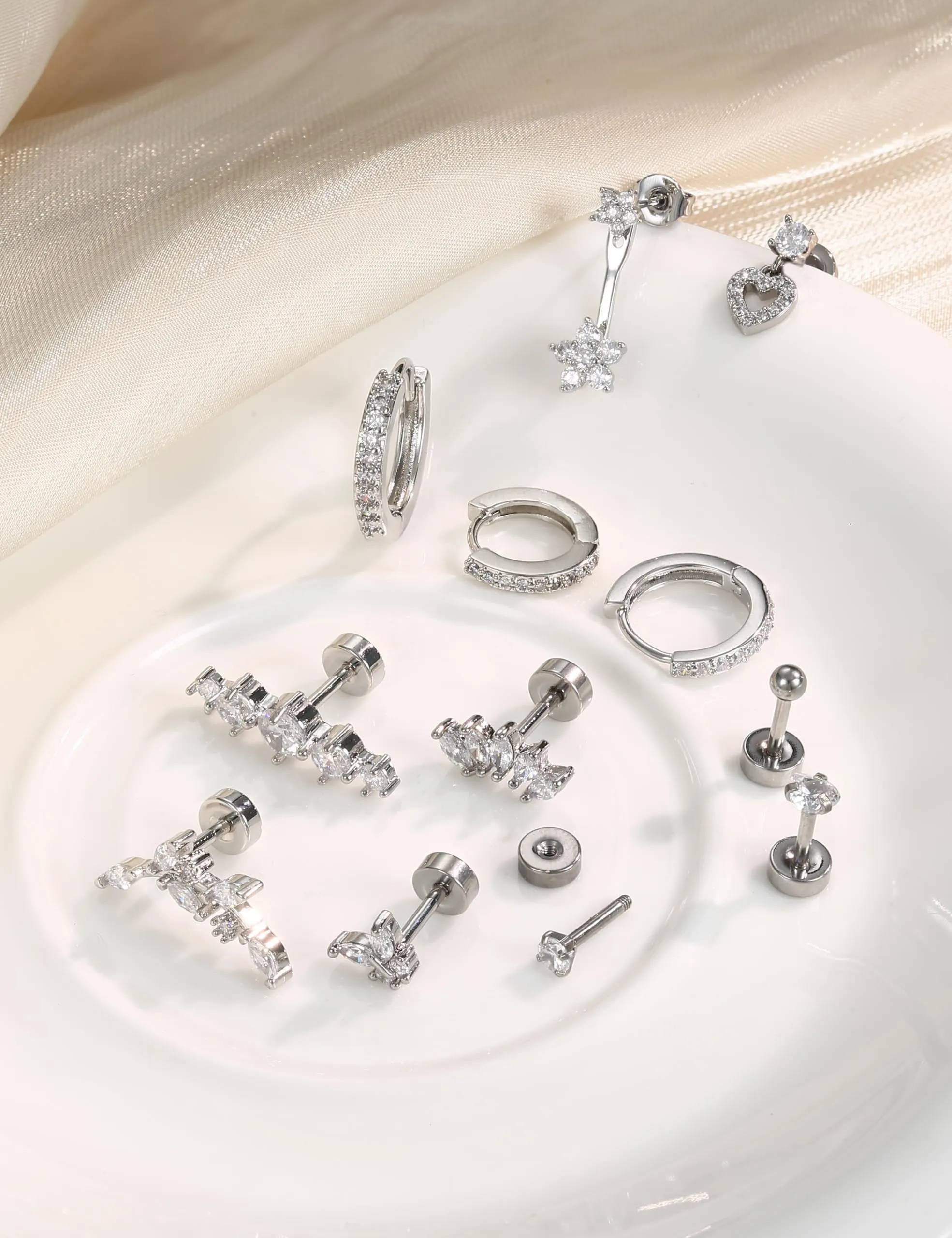 Adramata 12/14Pcs 16G Stainless Steel Ear Piercing Earrings Set - immagine 6