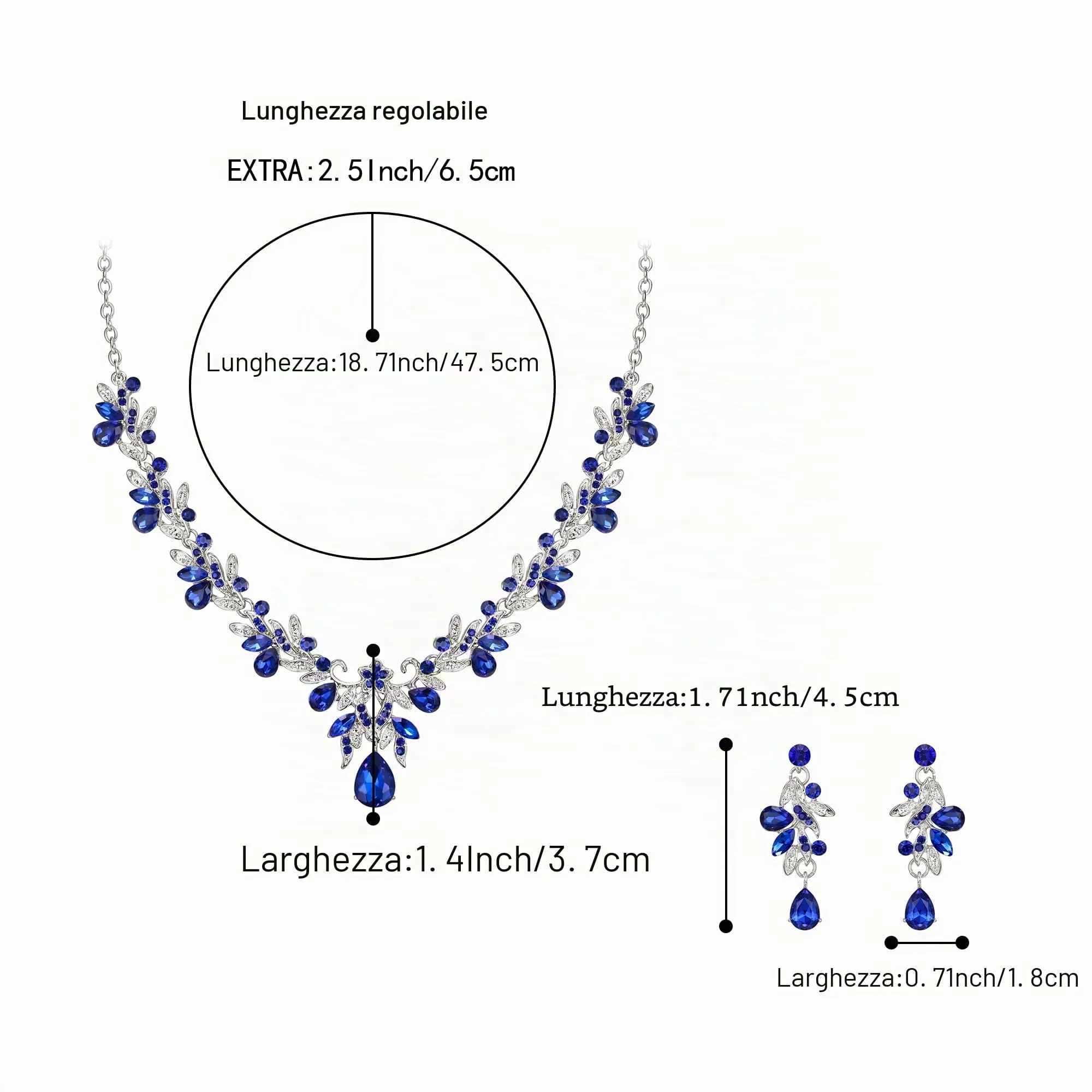 Clearine Set di gioielli con cristalli, strass, foglie e gocce, collana con ciondolo e orecchini, tono argento chiaro - immagine 5