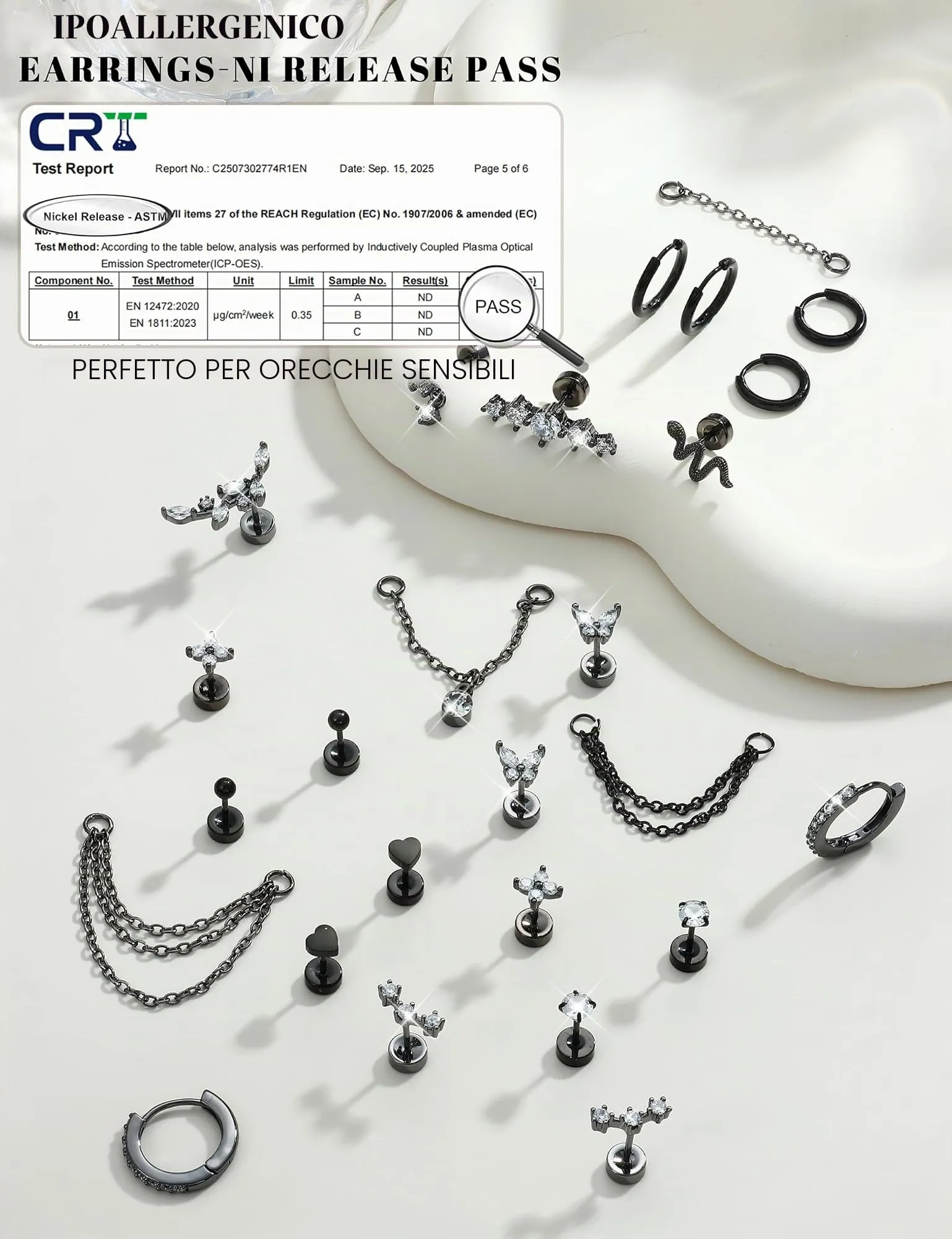 Chriscoco Set Piercing Orecchio 22 Pezzi in Acciaio Chirurgico Placcato Oro 14K, Argento e Nero per Helix, Trago, Conch e Lobo - immagine 6