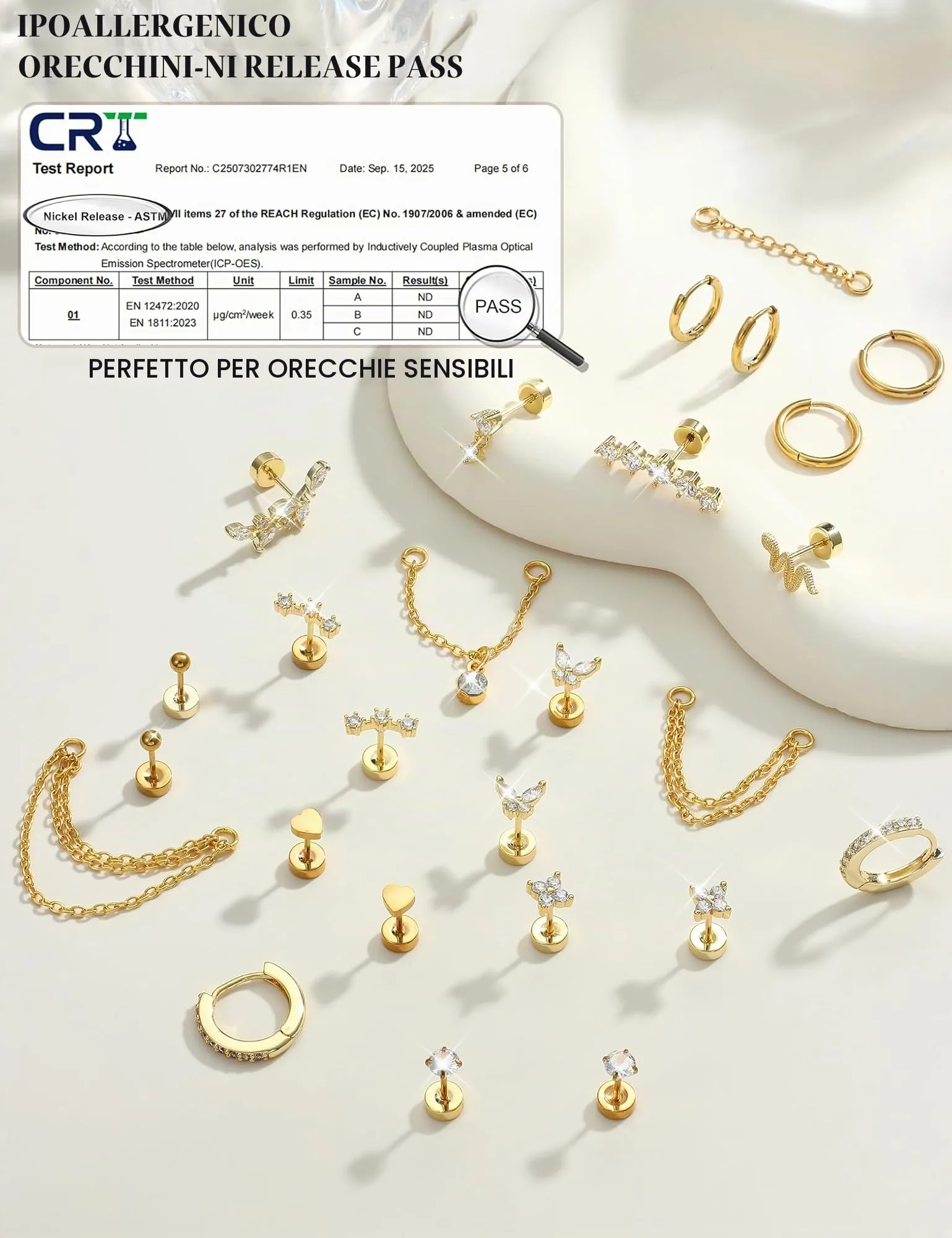 Chriscoco Set Piercing Orecchio 22 Pezzi in Acciaio Chirurgico Placcato Oro 14K e Argento per Helix, Trago e Cartilagine - immagine 6