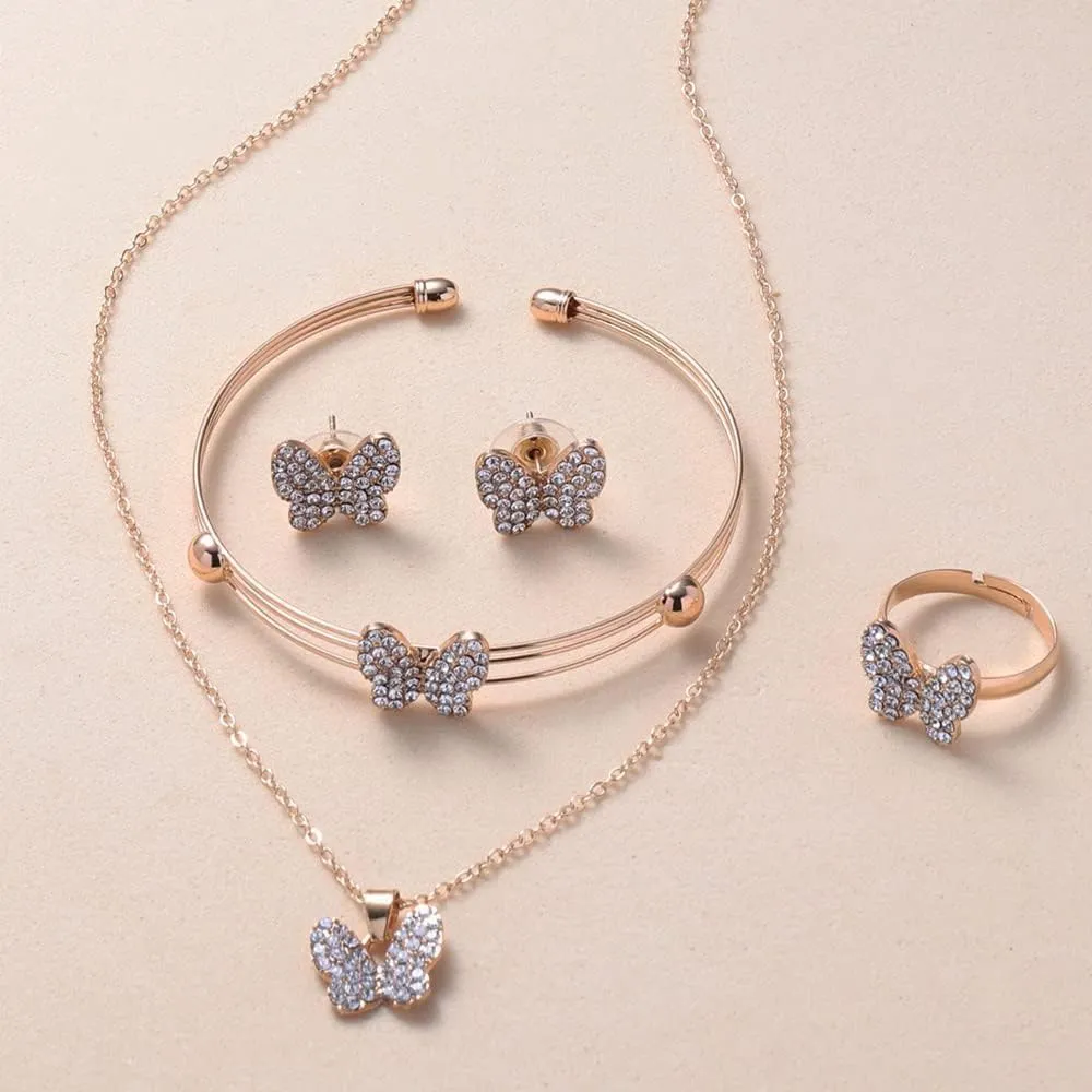 BWOOOWE Set Gioielli Farfalla da Donna 4 Pezzi con Collana, Orecchini, Bracciale e Anello (Oro) - immagine 6