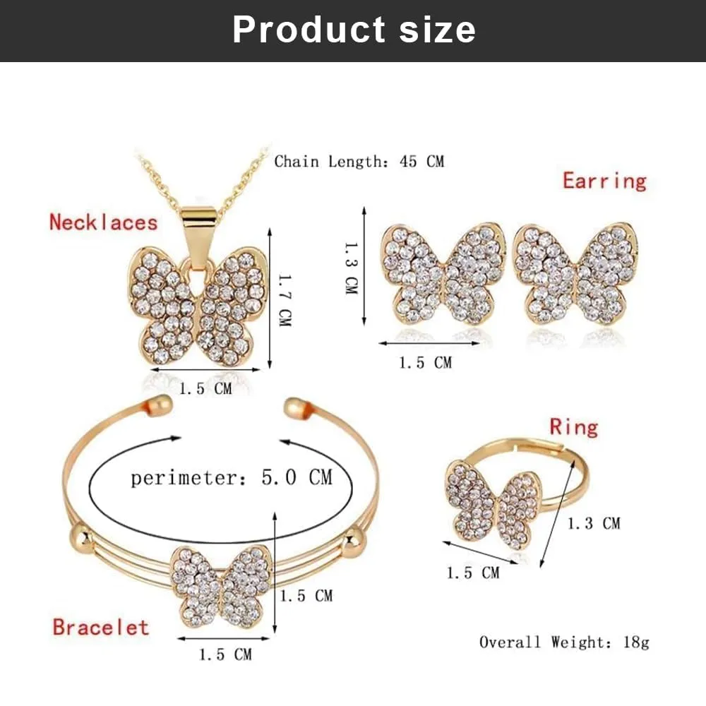 BWOOOWE Set Gioielli Farfalla da Donna 4 Pezzi con Collana, Orecchini, Bracciale e Anello (Oro) - immagine 7