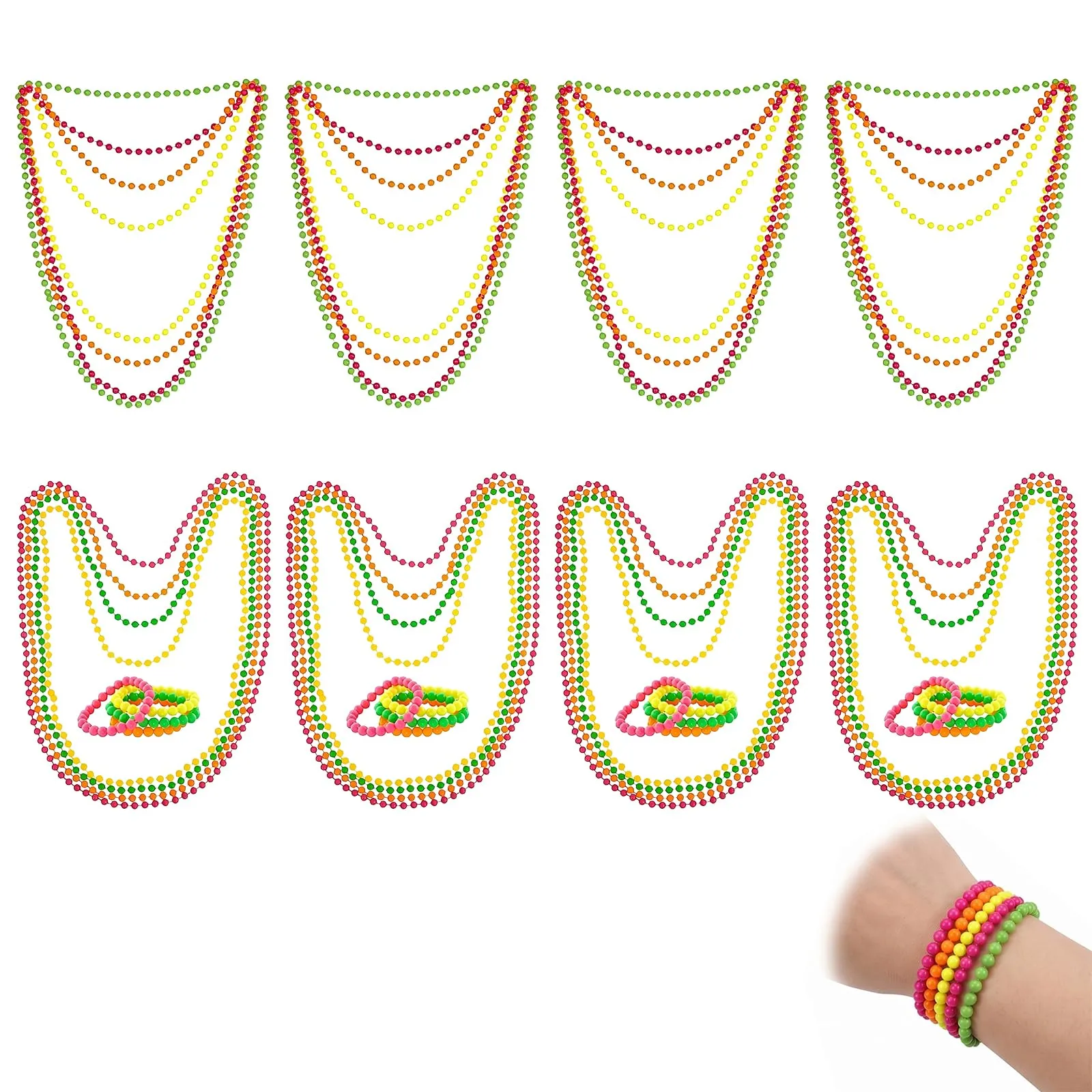 ZETKUS Set 8 Accessori Neon Anni '80, Collane e Braccialetti di Perle Multicolore per Feste a Tema UV, Rave e Carnevali - immagine 1