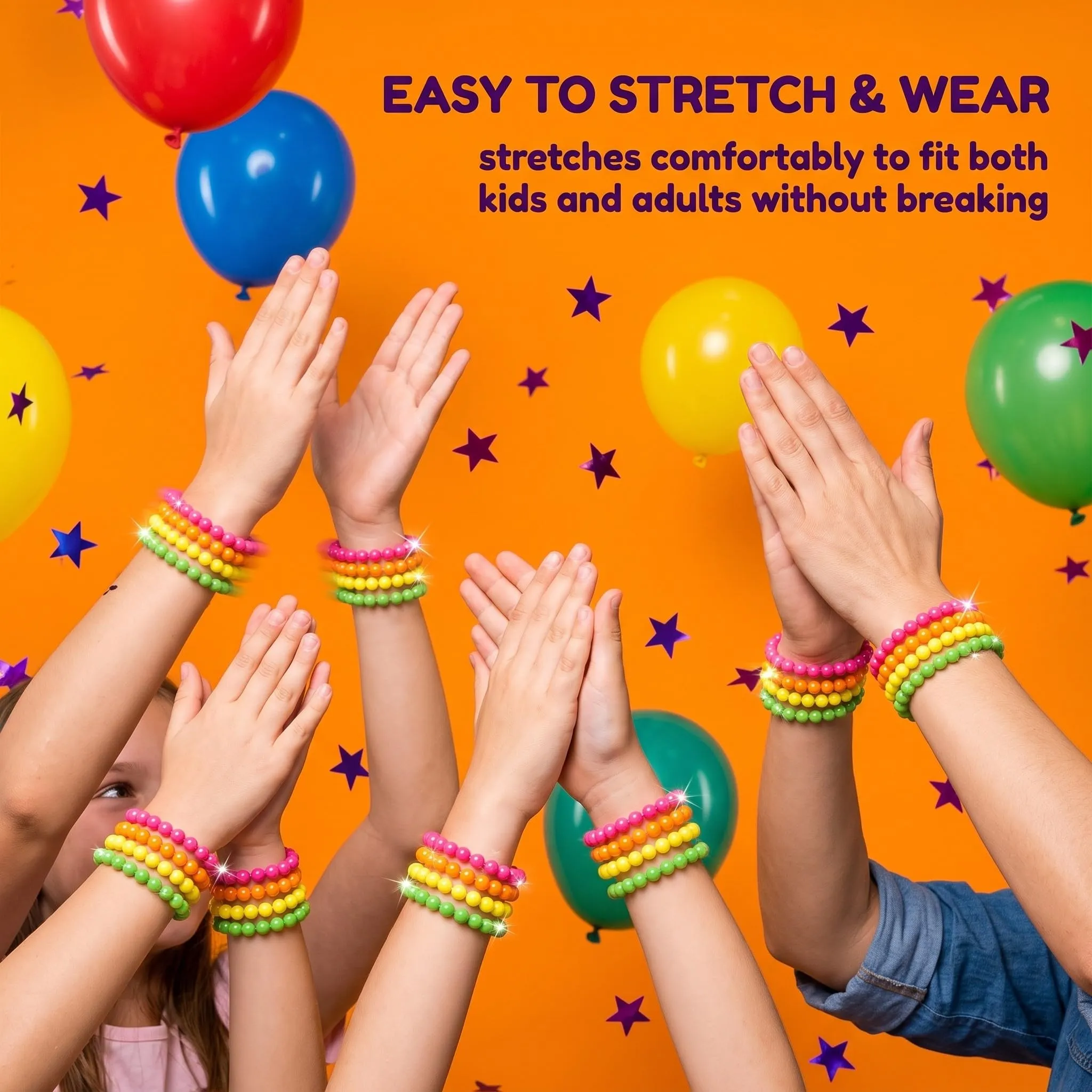 ZETKUS Set 8 Accessori Neon Anni '80, Collane e Braccialetti di Perle Multicolore per Feste a Tema UV, Rave e Carnevali - immagine 5