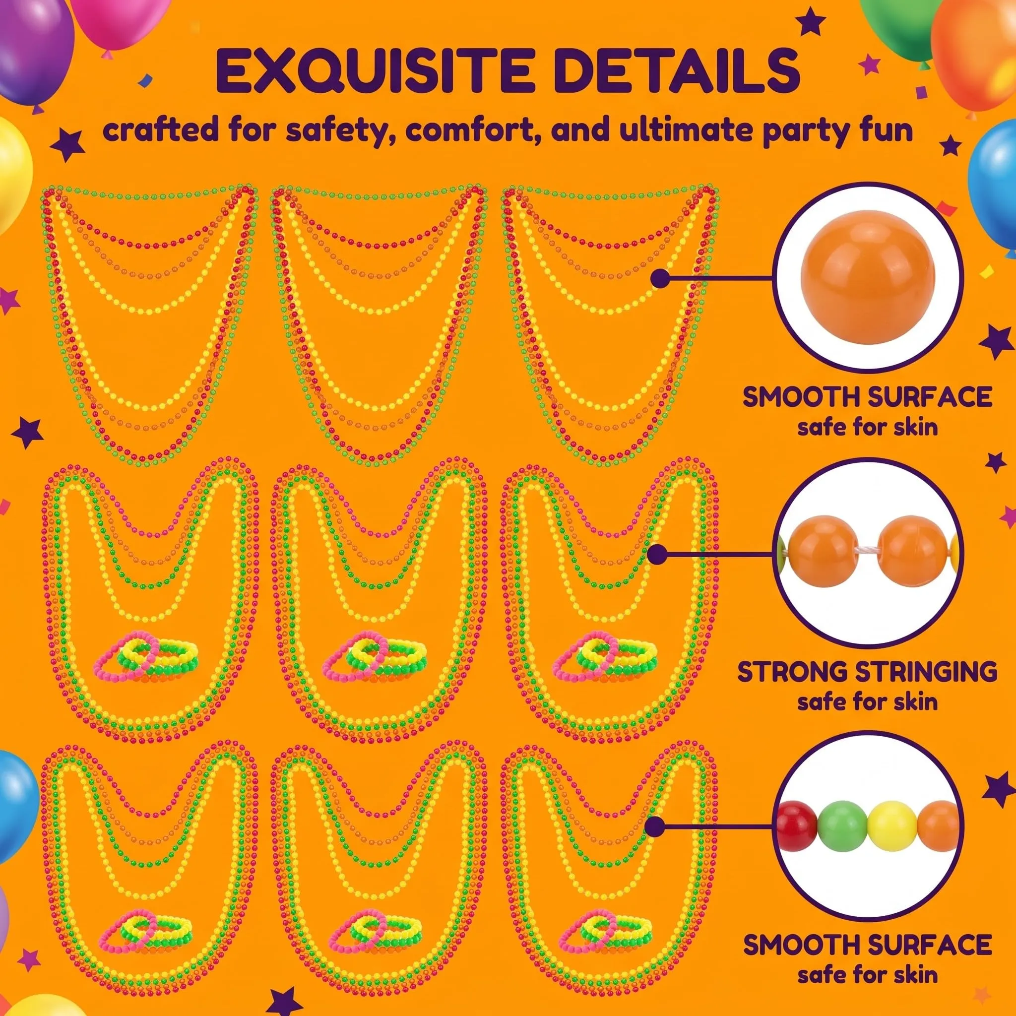 ZETKUS Set 8 Accessori Neon Anni '80, Collane e Braccialetti di Perle Multicolore per Feste a Tema UV, Rave e Carnevali - immagine 6