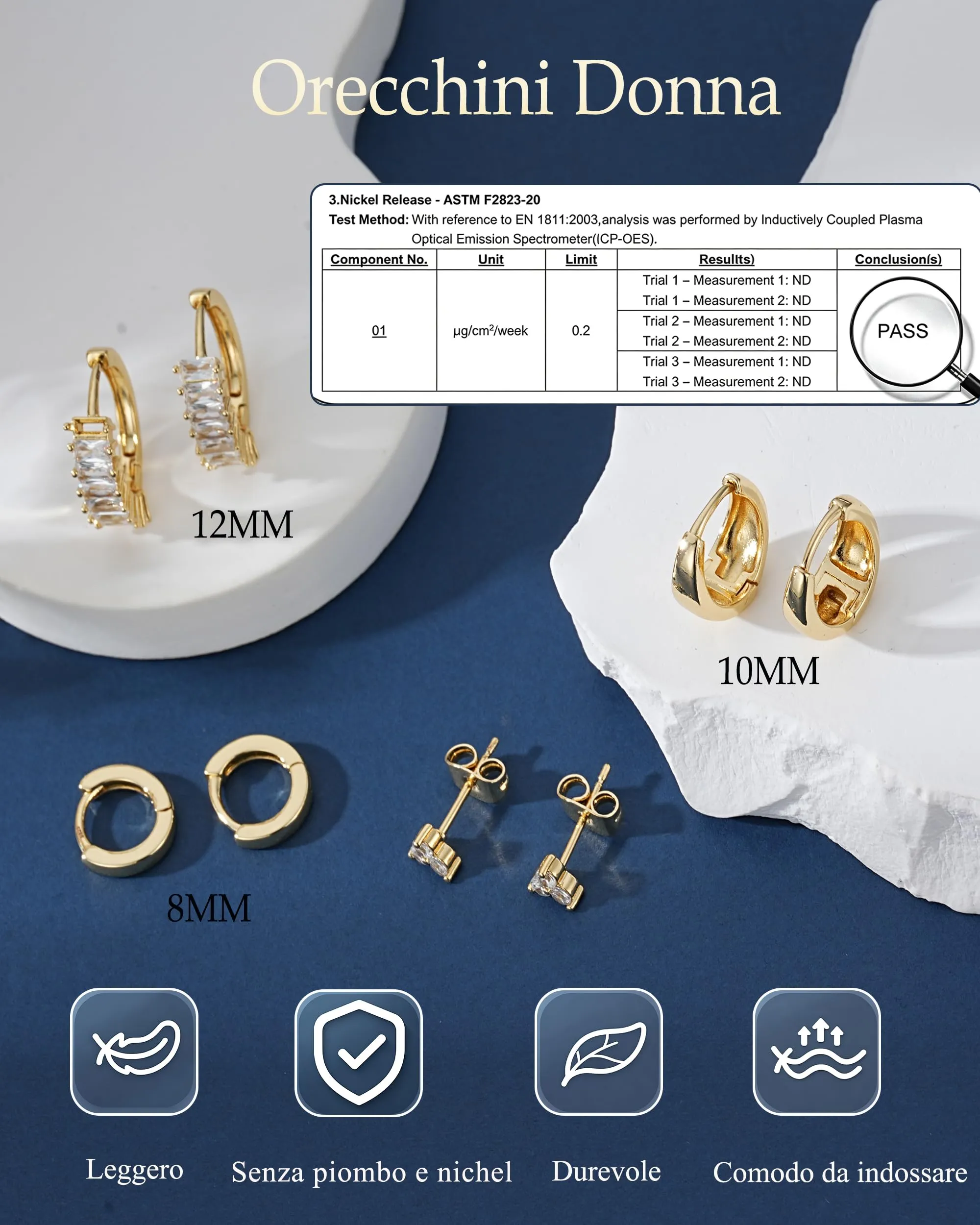 Diorra Set 4 Paia Orecchini Donna Oro 14K con Zirconi, Cerchi e Bottoni Ipoallergenici - immagine 3