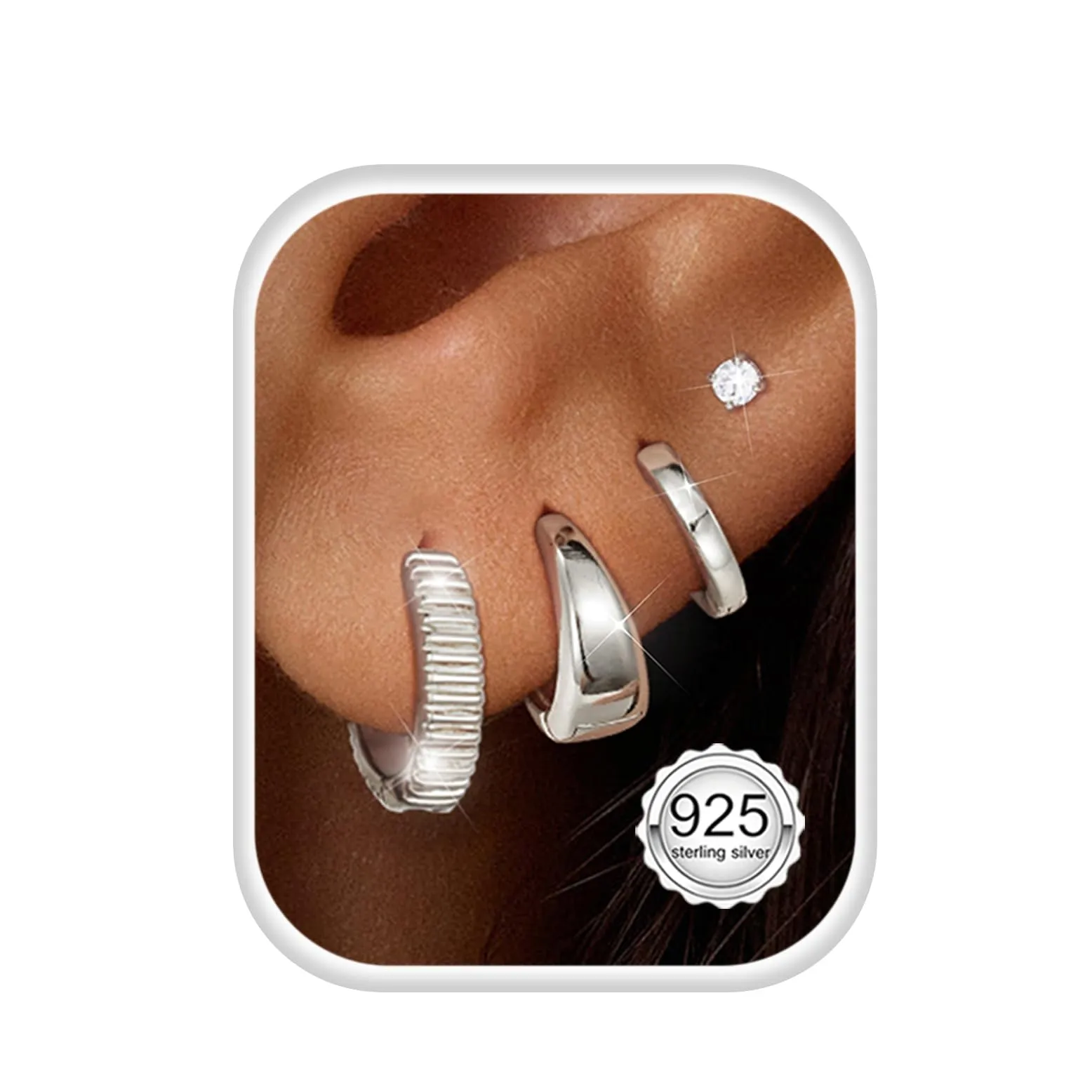 Diorra Set di Orecchini Donna in Argento 925, 4 Paia con Cerchi e Zirconi - immagine 1