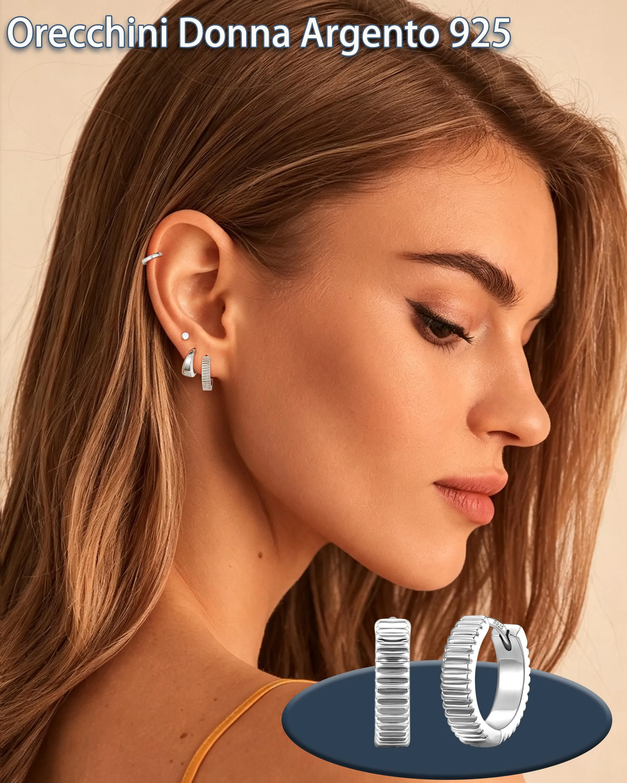 Diorra Set di Orecchini Donna in Argento 925, 4 Paia con Cerchi e Zirconi - immagine 2