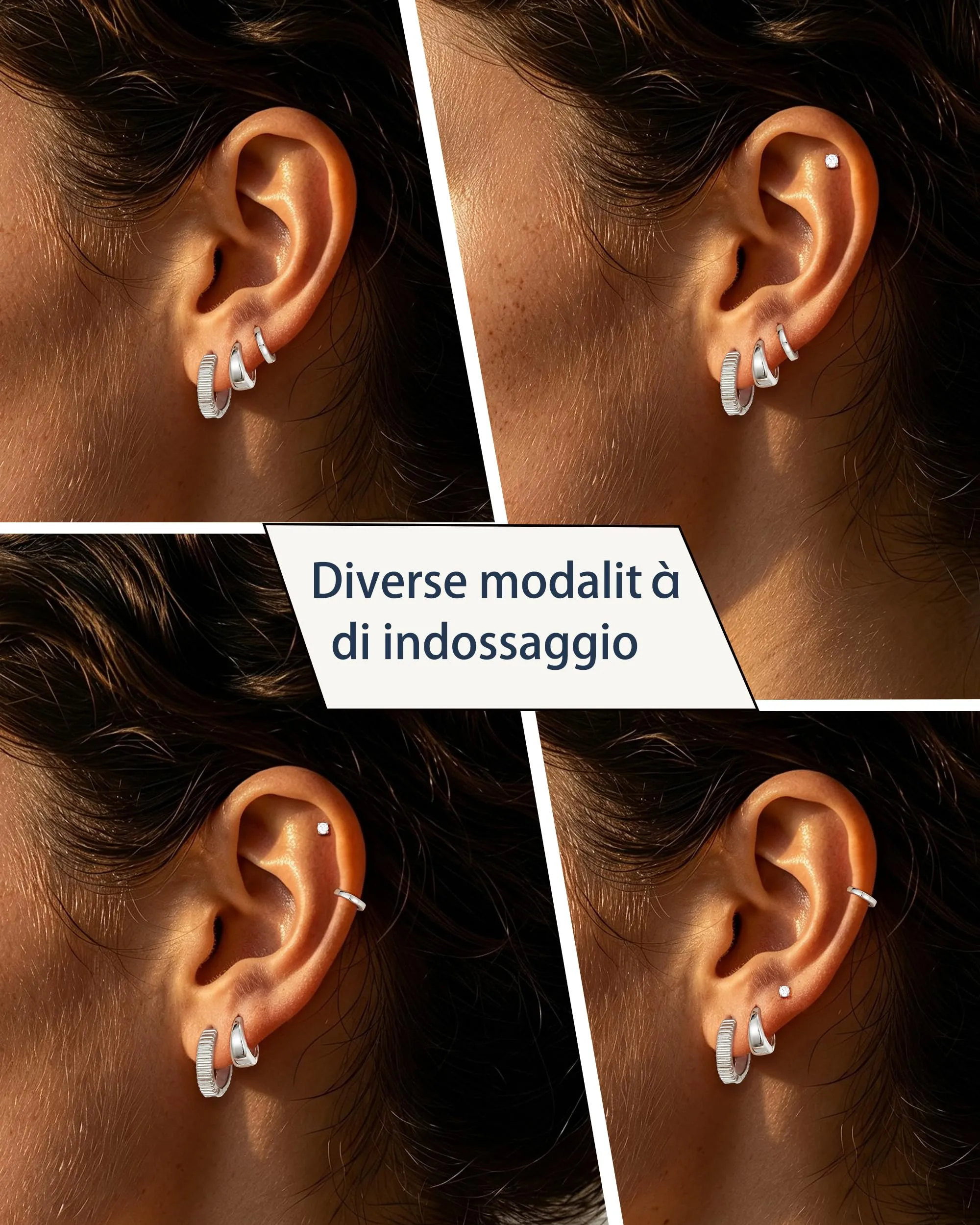 Diorra Set di Orecchini Donna in Argento 925, 4 Paia con Cerchi e Zirconi - immagine 4