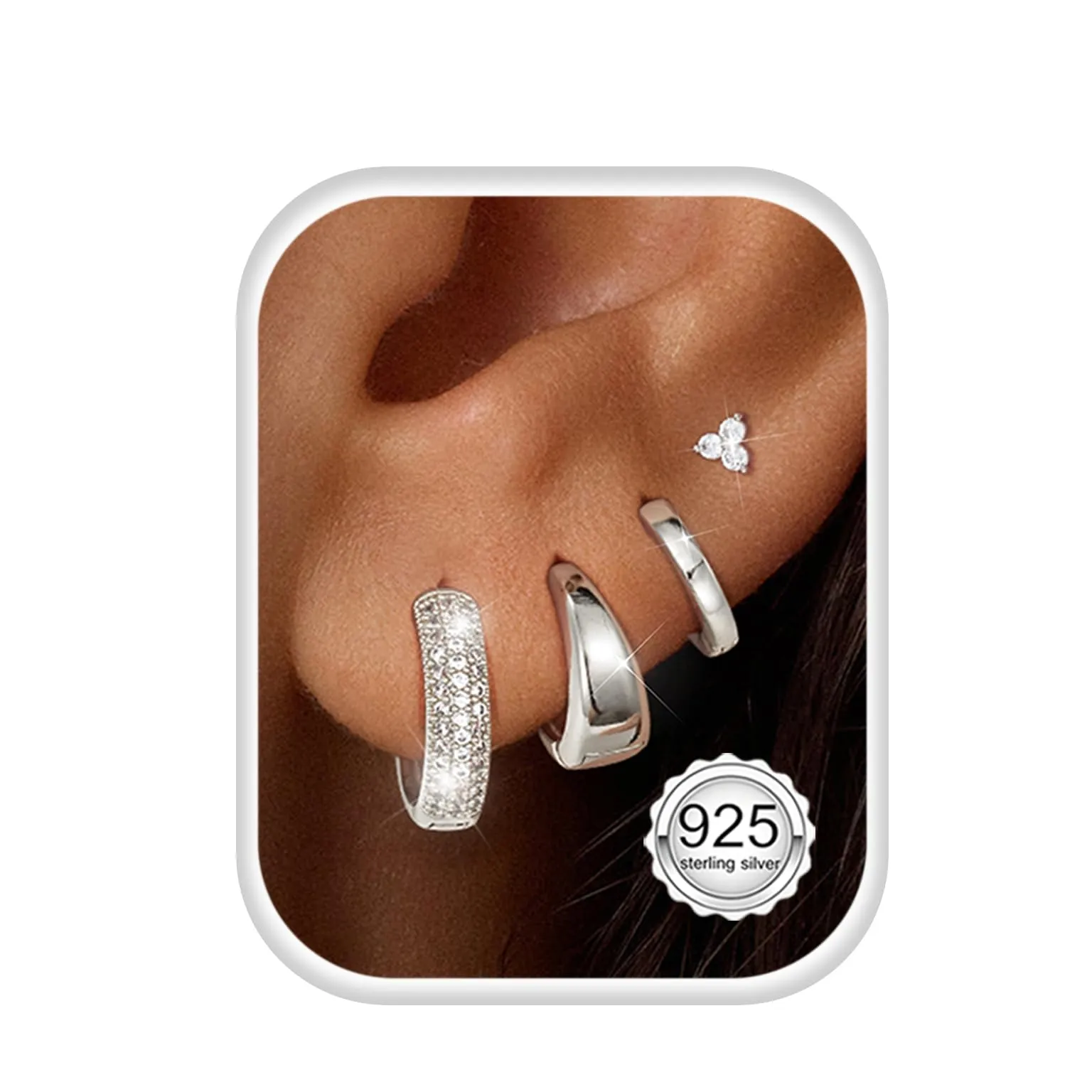 Diorra Set Orecchini Donna Argento 925 e Zirconi, 4 Paia (Cerchi e Bottone) - immagine 1