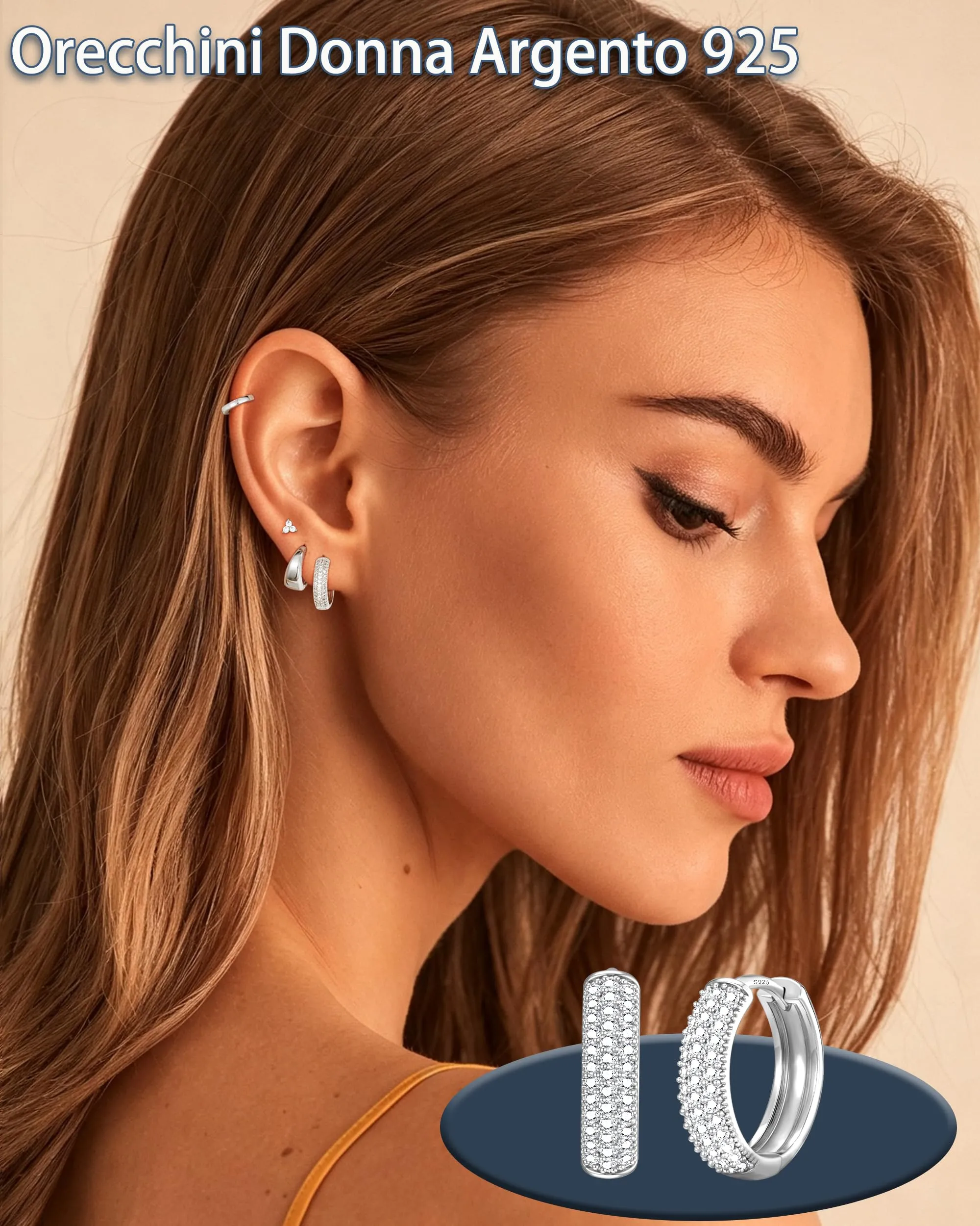 Diorra Set Orecchini Donna Argento 925 e Zirconi, 4 Paia (Cerchi e Bottone) - immagine 2