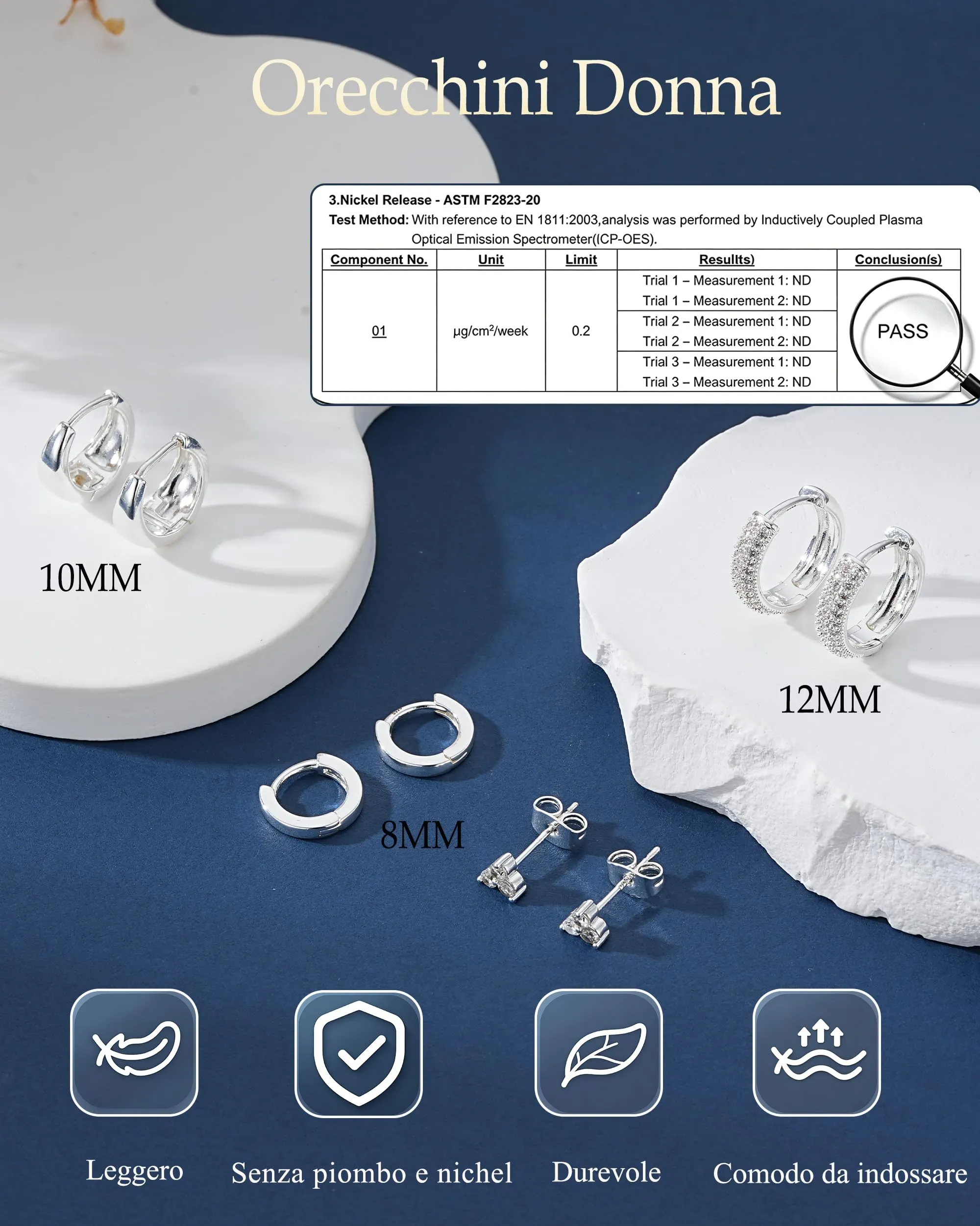 Diorra Set Orecchini Donna Argento 925 e Zirconi, 4 Paia (Cerchi e Bottone) - immagine 3