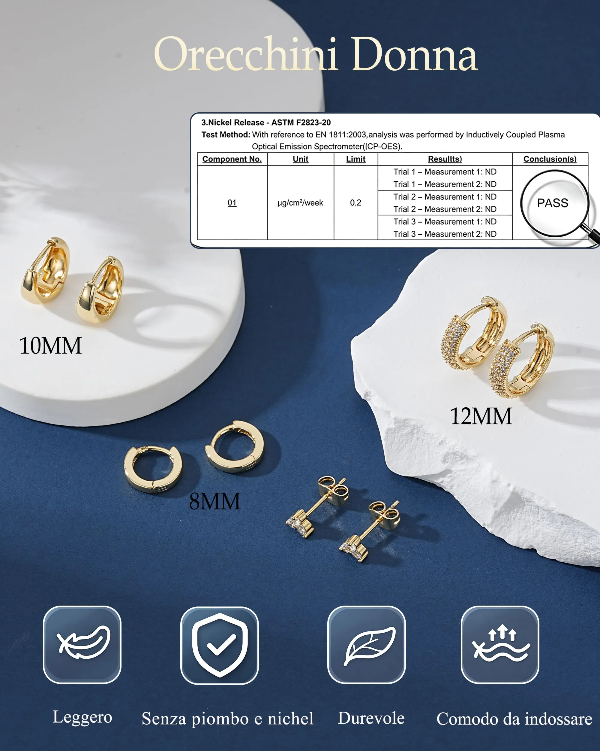 Diorra Set di 4 Paia di Orecchini Donna in Oro 14K con Zirconi e Cerchi Ipoallergenici - immagine 4