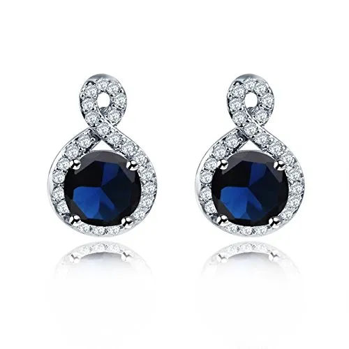 Crystalline Azuria Donna Parure Collana con Ciondolo 45 cm e Orecchini, 18ct Placcato Oro Bianco, Zaffiro simulato Blu e Cristalli di Zirconi - immagine 3