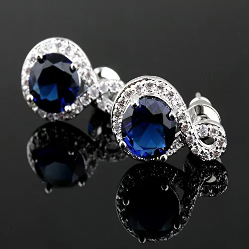 Crystalline Azuria Donna Parure Collana con Ciondolo 45 cm e Orecchini, 18ct Placcato Oro Bianco, Zaffiro simulato Blu e Cristalli di Zirconi - immagine 4