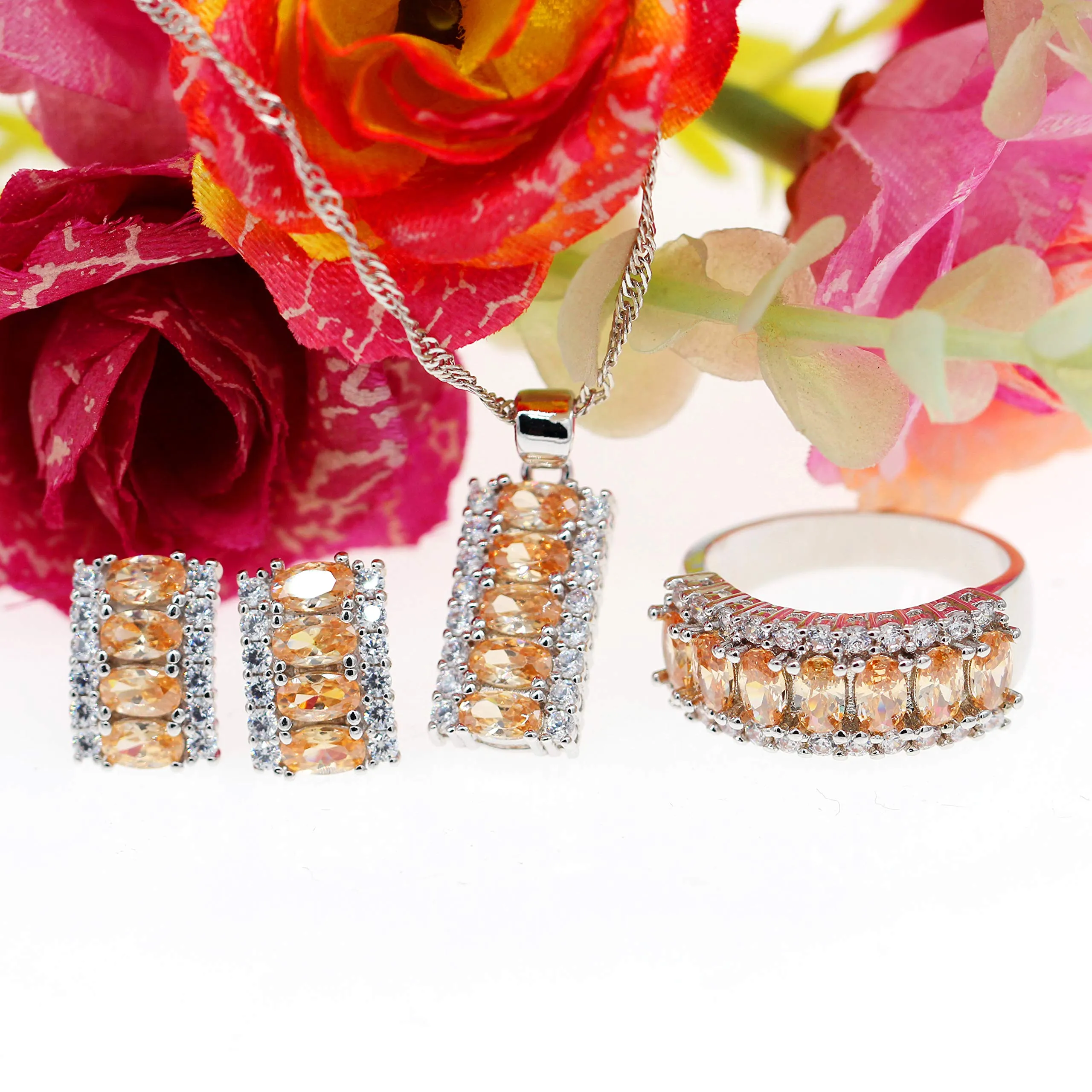 Uloveido Set Collana, Orecchini e Anello a Mezzaluna, Champagne Giallo - immagine 3