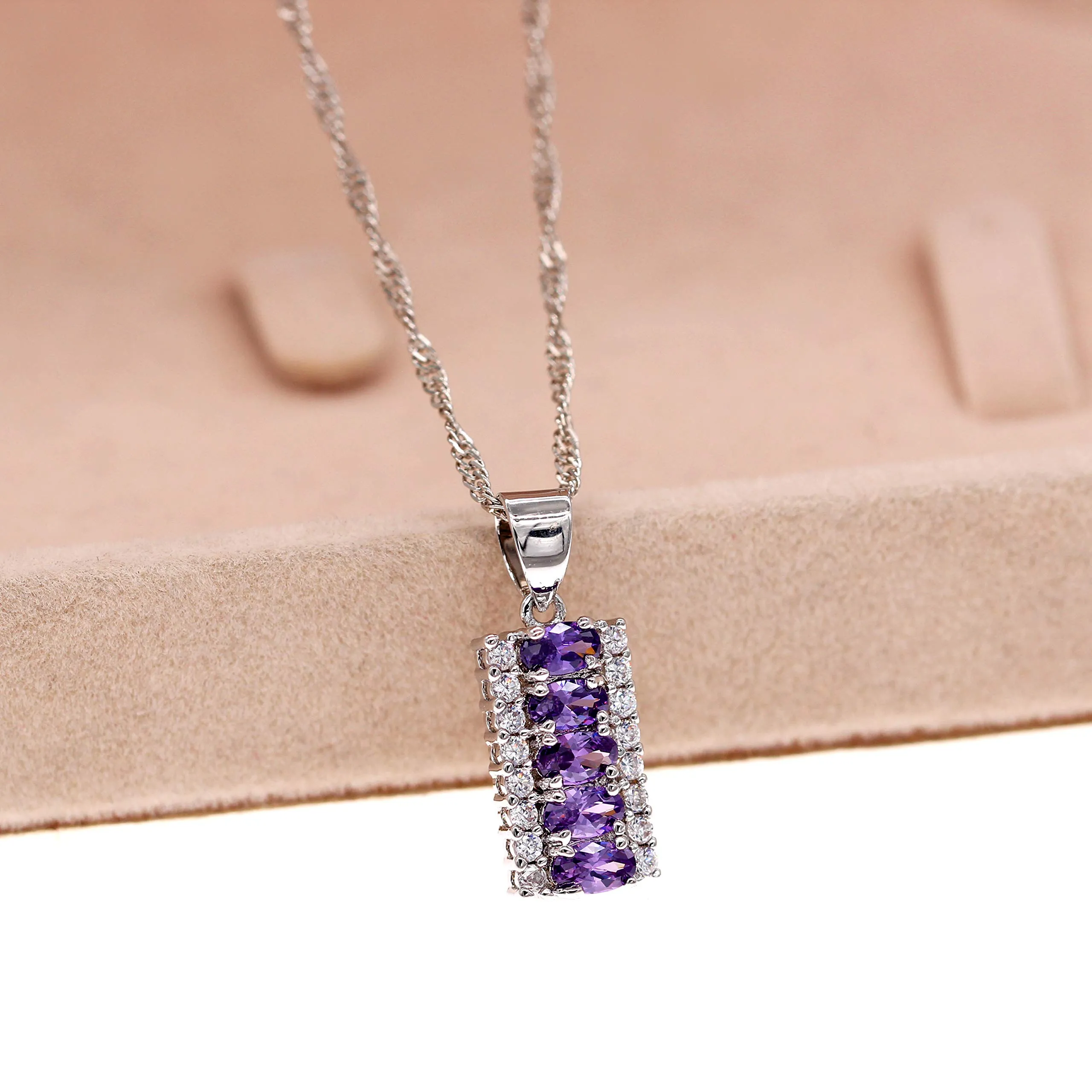 Uloveido T502 Set di gioielli da donna placcatura in platino con zirconia cubica a taglio ovale, orecchini, anello e collana, mezza luna, R1/2(59.5mm), Ottone Oro - immagine 5