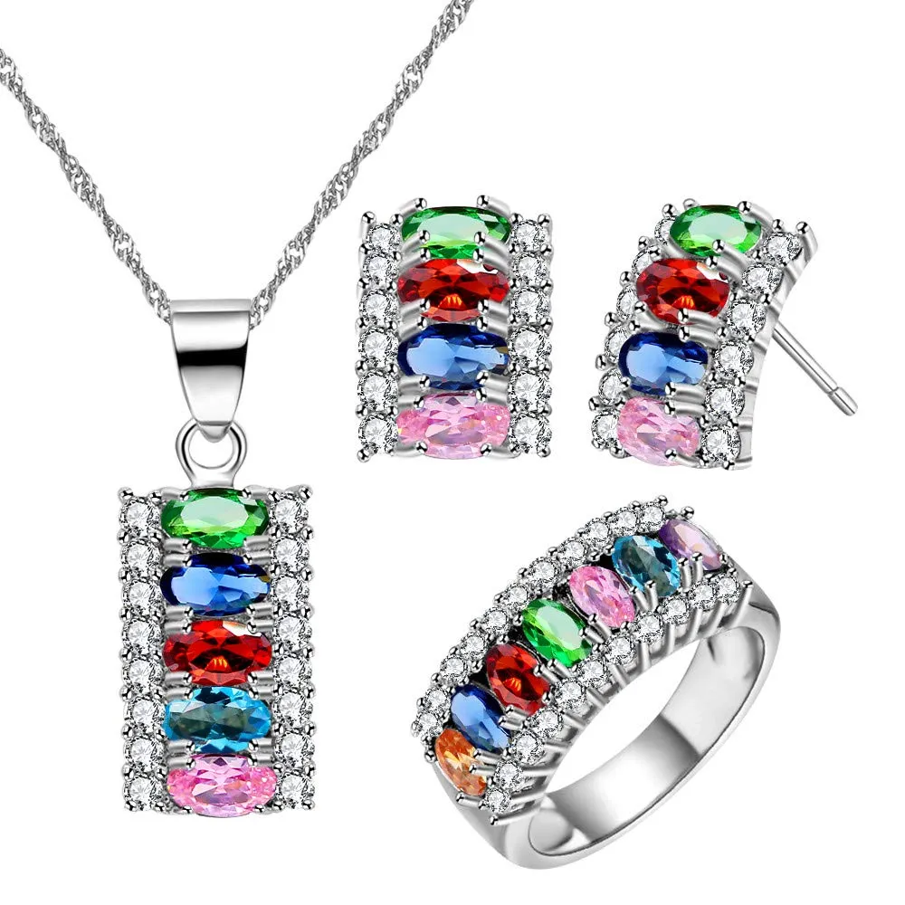 Uloveido Set di Gioielli Mezza Luna T502, Collana, Orecchini e Anello placcati in Platino con Zirconia Cubica Taglio Ovale, L1/2(51.9mm) - immagine 1