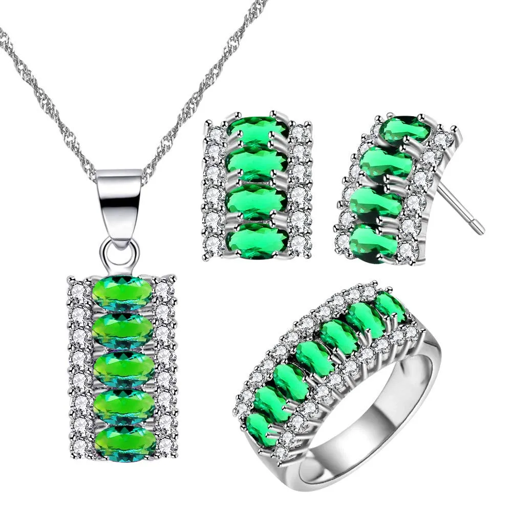 Uloveido Set Gioielli Mezza Luna Collana Orecchini e Anello Placcato Platino Zirconia Cubica Taglio Ovale T502, R1/2(59.5mm) - immagine 1
