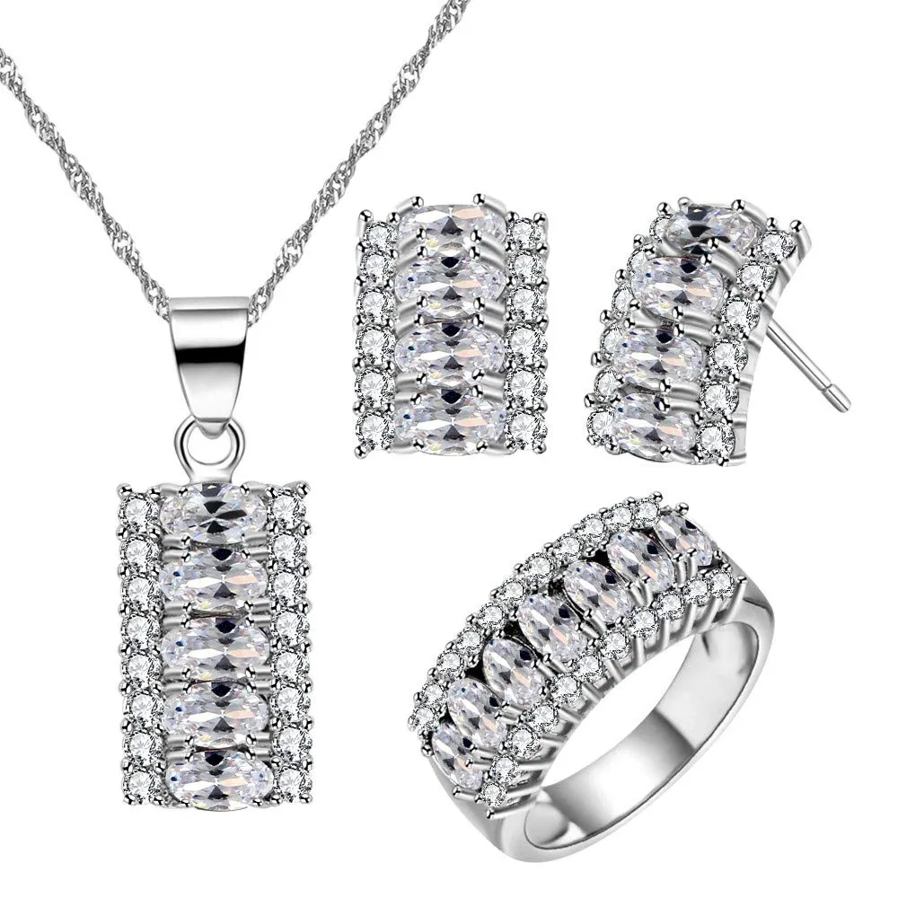 Uloveido T502 Set di gioielli da donna in ottone placcato platino con zirconia cubica, collana, orecchini e anello P1/2(57mm) - immagine 1