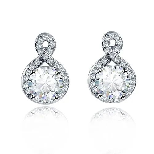 Crystalline Azuria Donna Parure Collana con Ciondolo 45 cm e Orecchini a Lobo, 18ct Placcato Oro Bianco, Cristalli di Zirconi Bianchi - immagine 3