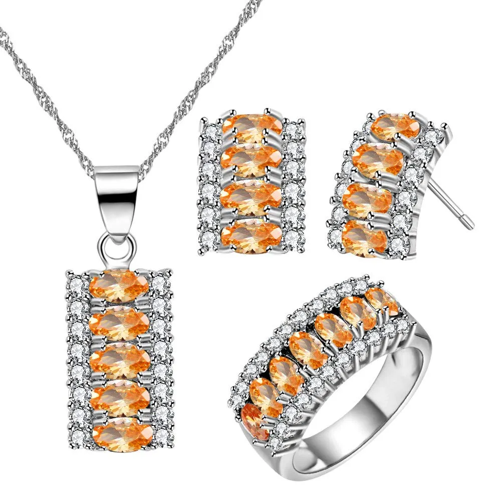 Uloveido Set Gioielli in Oro Giallo con Zirconi Cubici Champagne: Orecchini, Collana e Anello Eternità - immagine 1