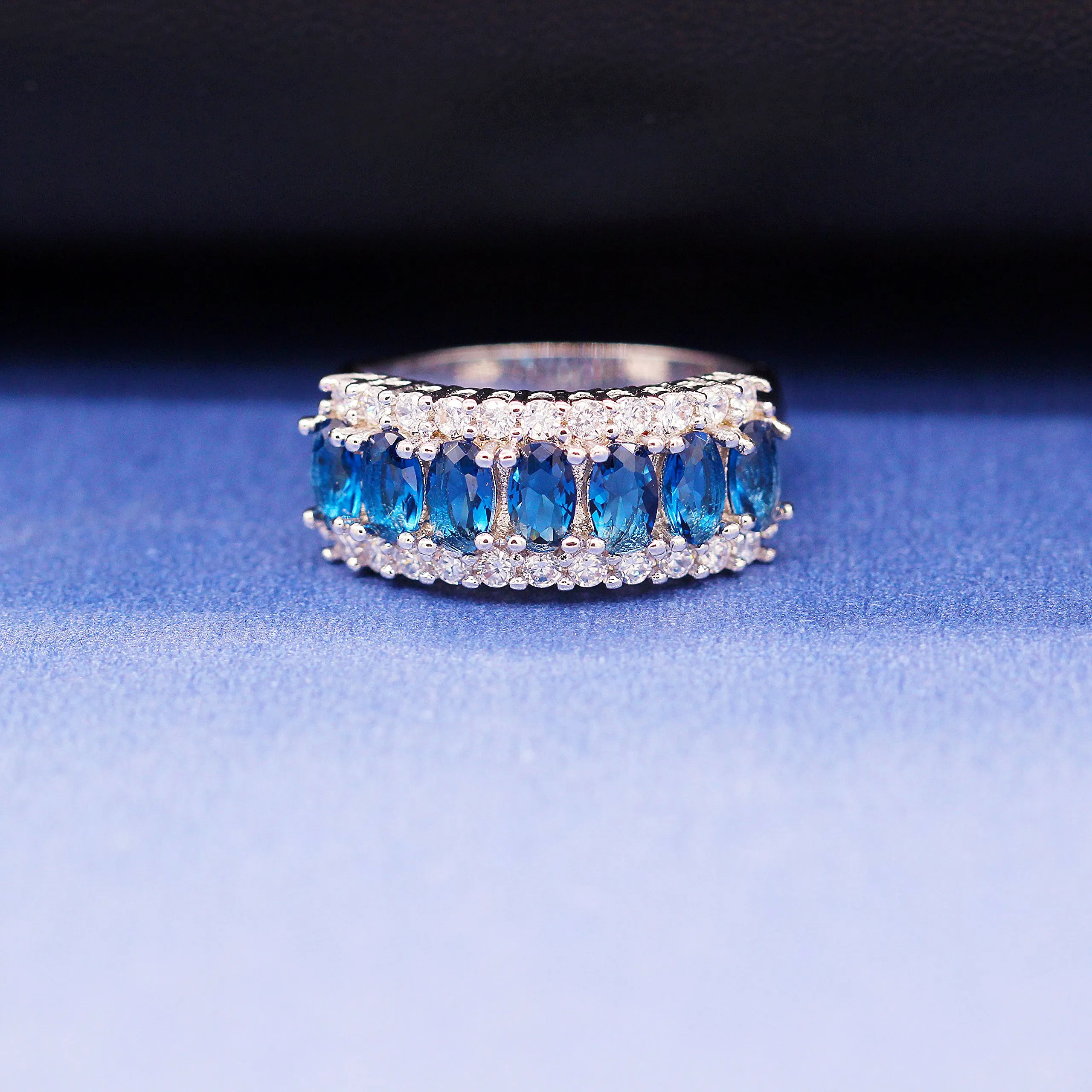 Uloveido Set di Gioielli in Cristallo Zircone Blu Royal, Placcato in Platino - Collana, Orecchini e Anello - immagine 8