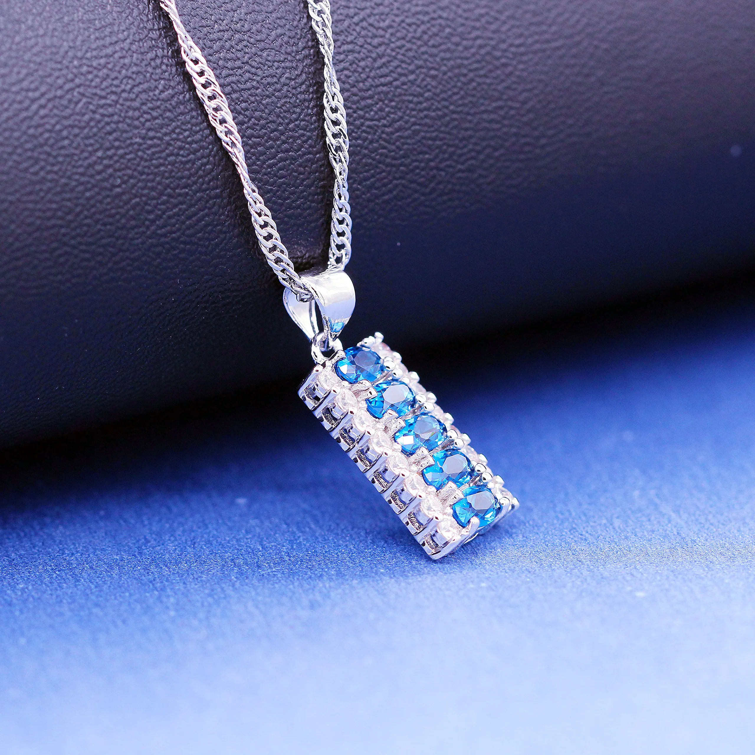 Uloveido Set di Gioielli in Cristallo Zircone Blu Royal, Placcato in Platino - Collana, Orecchini e Anello - immagine 9