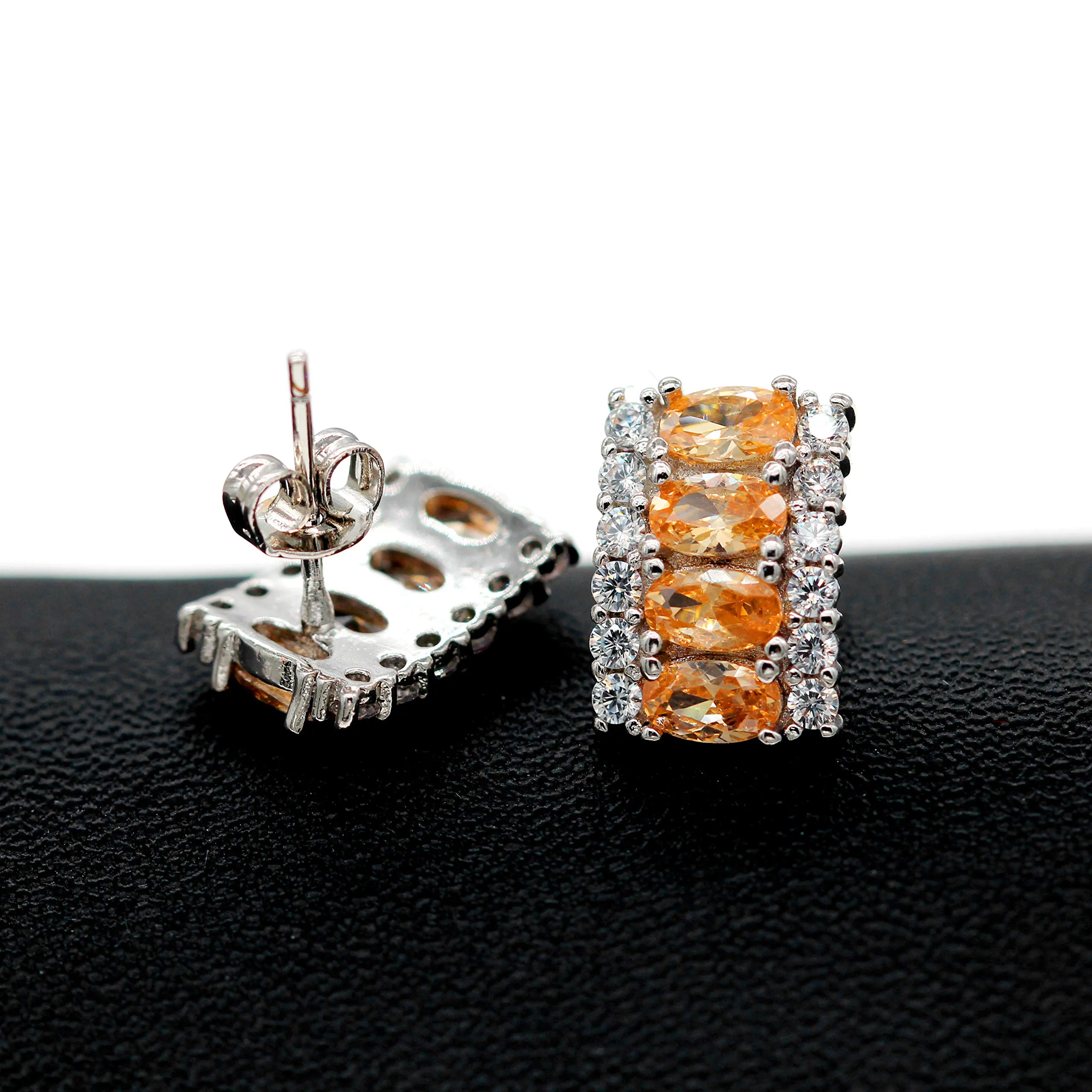 Uloveido Set di Gioielli in Oro Bianco con Cubic Zirconia Champagne Giallo - Collana, Orecchini a Bottone e Anello - immagine 6