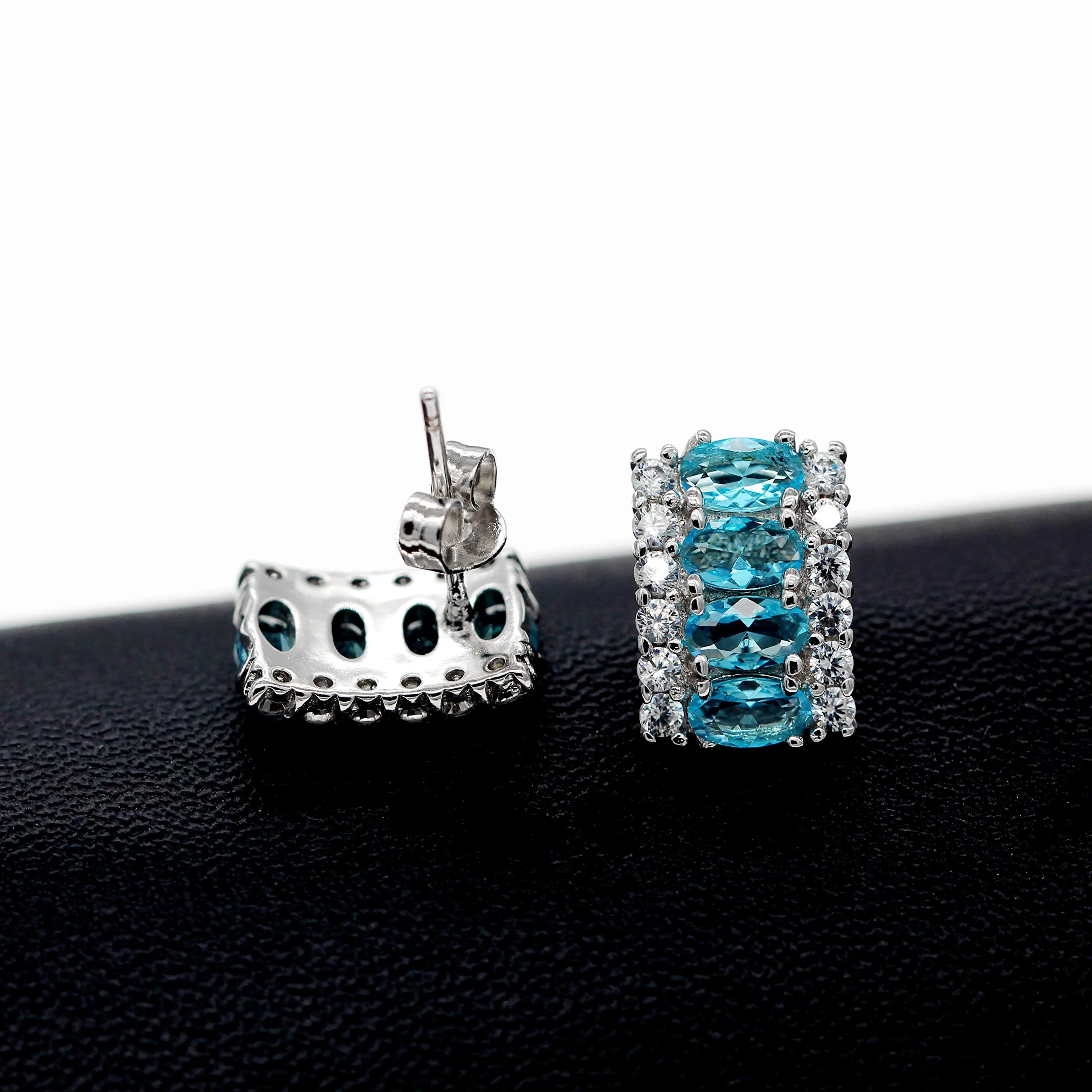 Uloveido Set di Gioielli a Mezzaluna con Zirconia Cubica Champagne Giallo/Blu, Collana, Orecchini e Anello T506 N1/2(54.4mm) - immagine 6