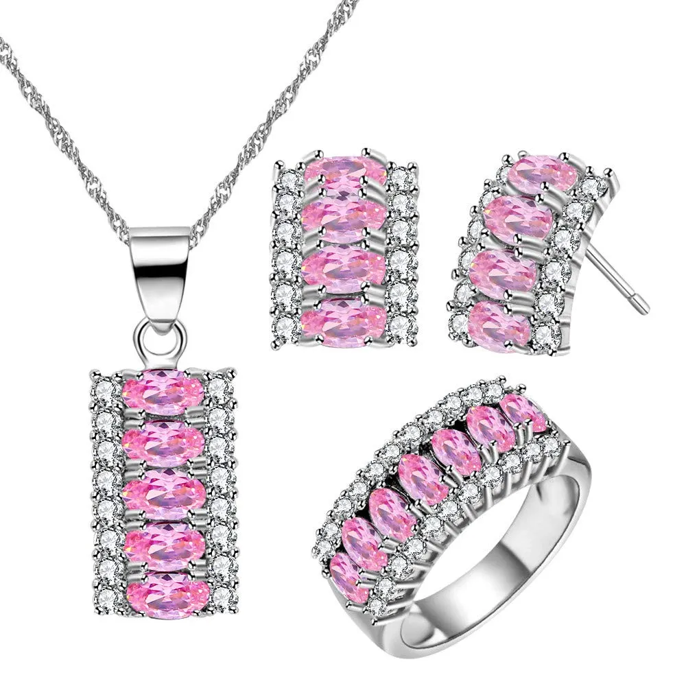 Uloveido Set Gioielli Mezza Luna con Zirconia Cubica Taglio Ovale, Collana, Orecchini e Anello Placcati in Platino T502, P1/2(57mm) - immagine 1