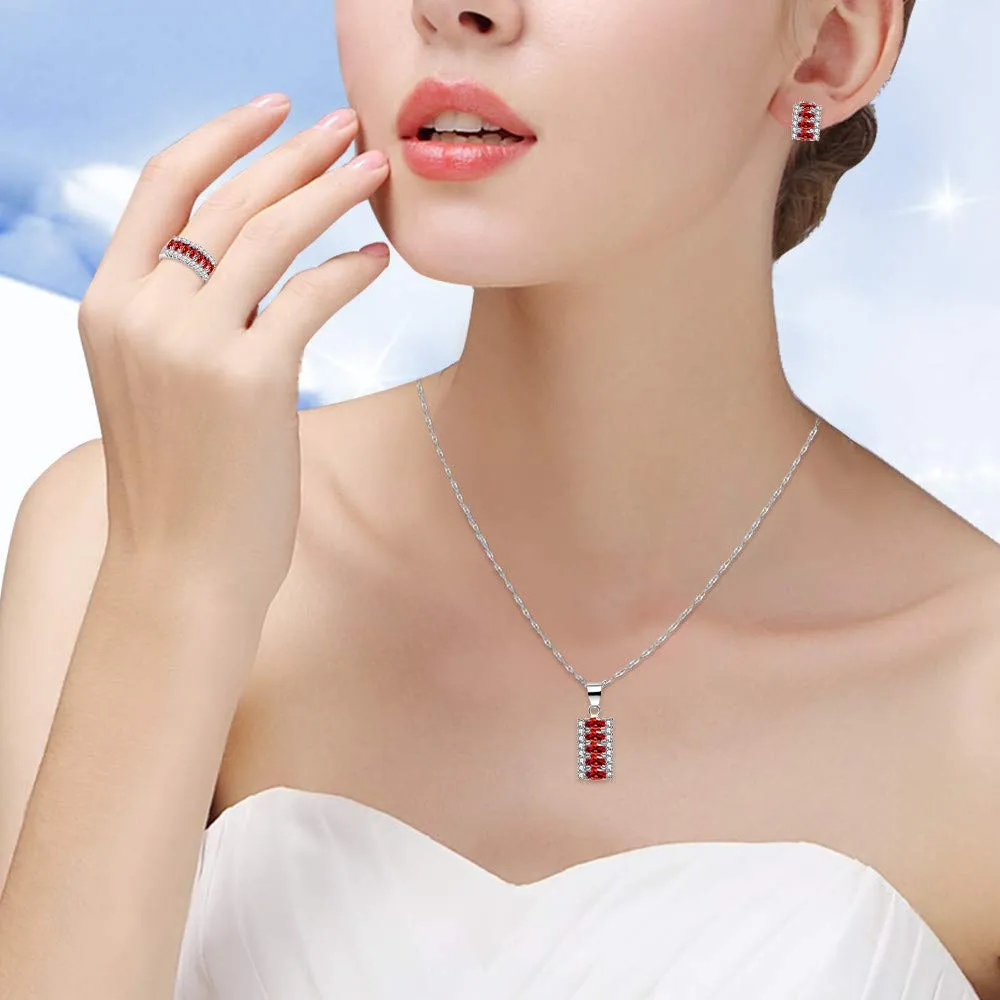 Uloveido Collana a forma di mezzaluna taglio marquise giallo champagne/blu con zirconia cubica Cluster Enhancer Set Collana Orecchini e Anello per Donne - immagine 2