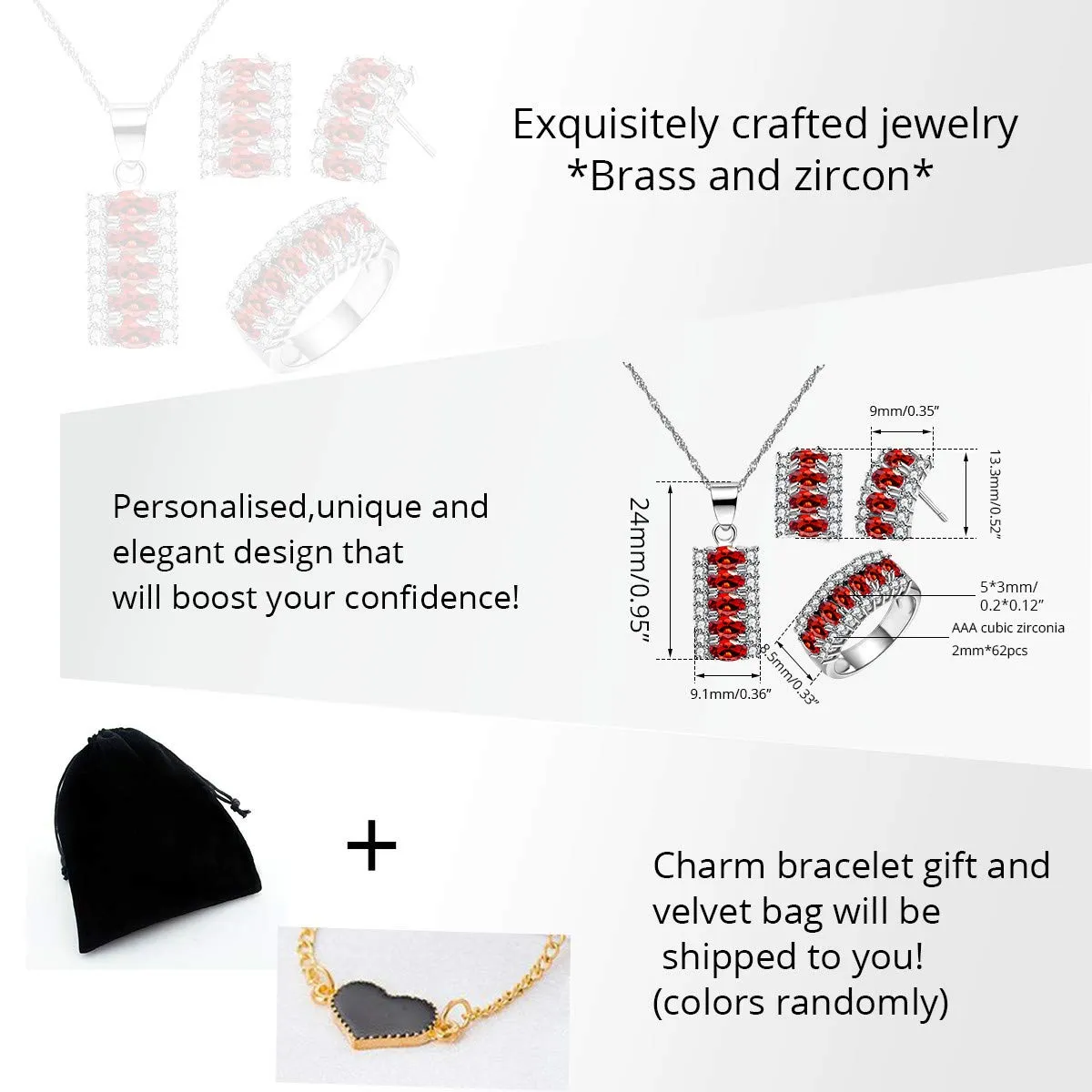 Uloveido Collana a forma di mezzaluna taglio marquise giallo champagne/blu con zirconia cubica Cluster Enhancer Set Collana Orecchini e Anello per Donne - immagine 7