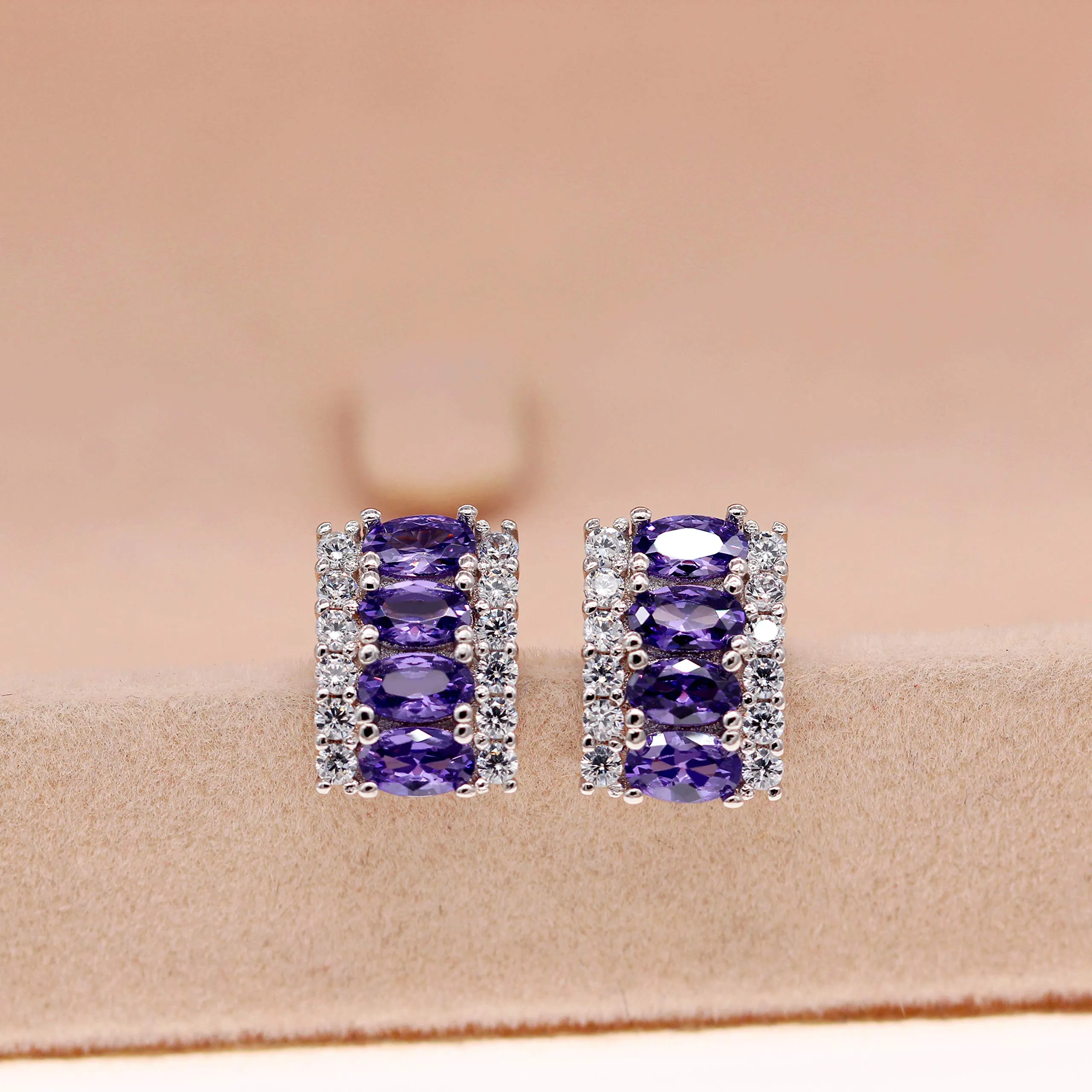 Uloveido T502 Set di gioielli da donna placcato platino con zirconia cubica ovale, collana a mezza luna, orecchini e anello, L1/2(51.9mm) - immagine 6