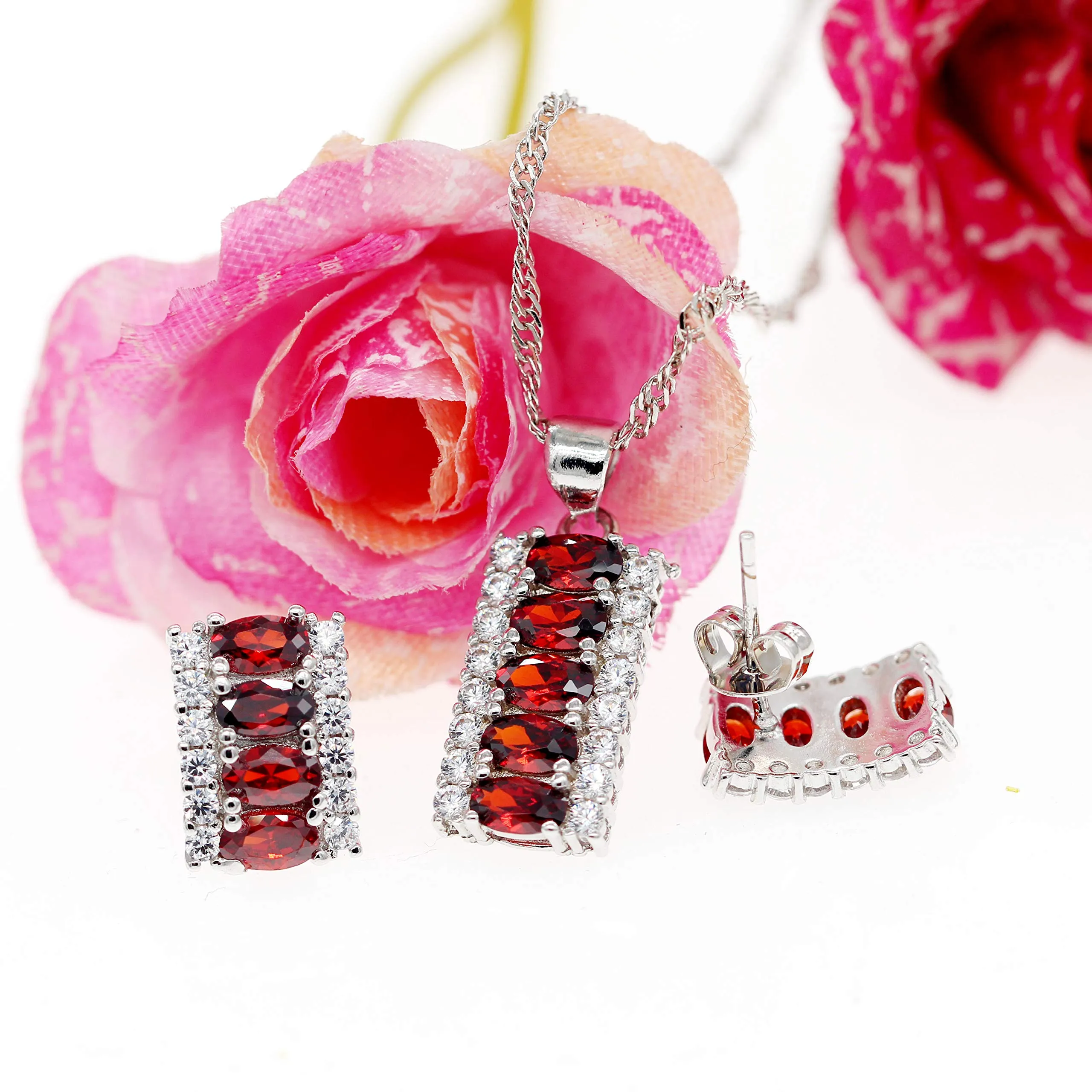 Uloveido Set di collana, anello e orecchini a mezzaluna con Zirconia cubica e pietre Birthstone - immagine 4