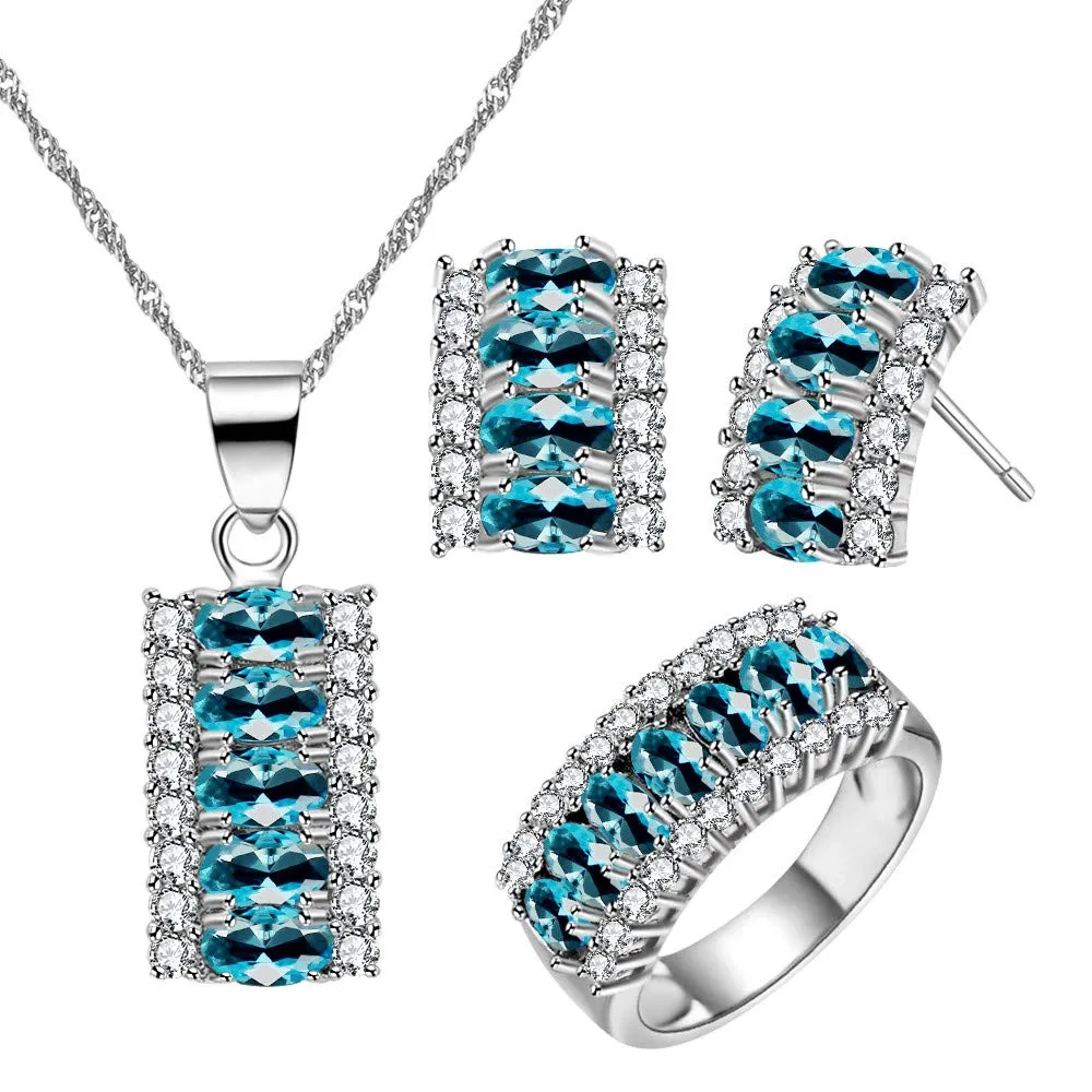 Uloveido T502 Set di Gioielli Donna Placcato Platino con Zirconia Cubica Taglio Ovale, Collana, Orecchini e Anello P1/2(57mm) - immagine 1