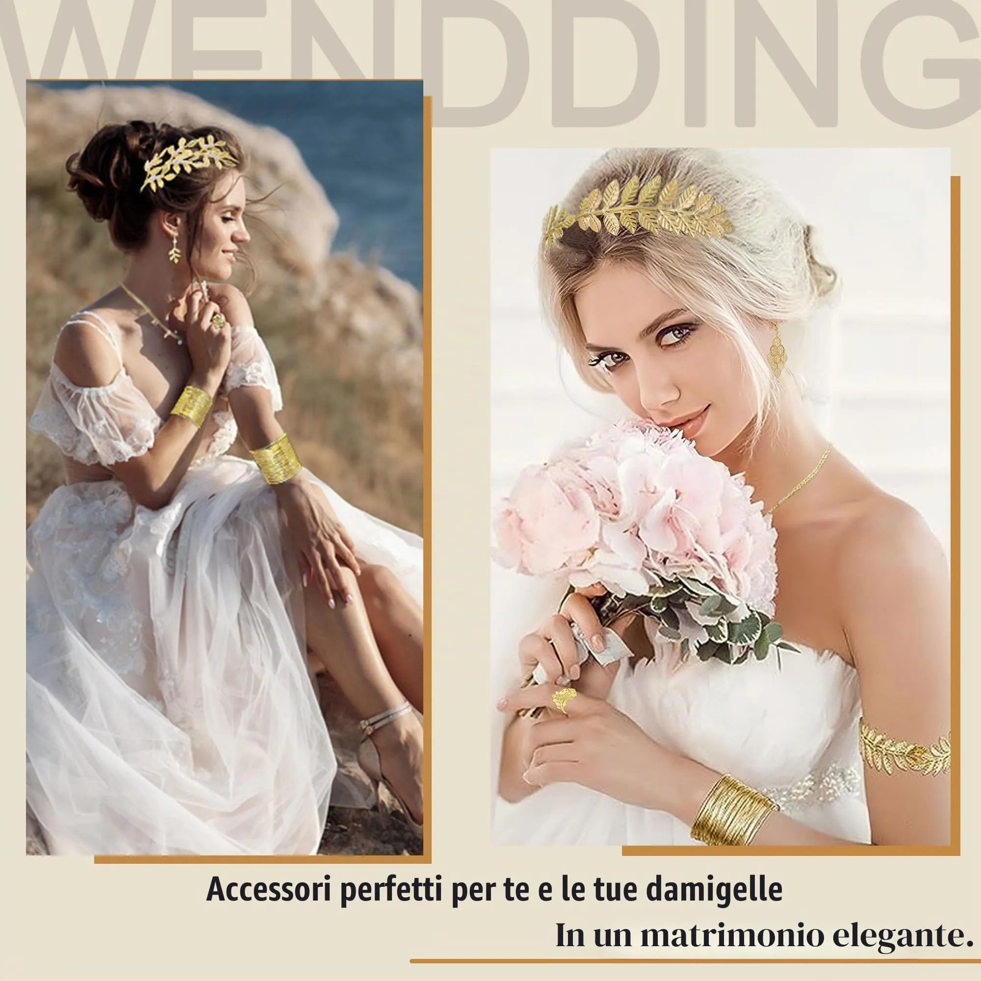 LOFITOR Set Accessori Dea Greca 9 Pezzi - Corona di Alloro, Bracciali a Spirale, Collana, Orecchini Pendenti con Perle - immagine 6