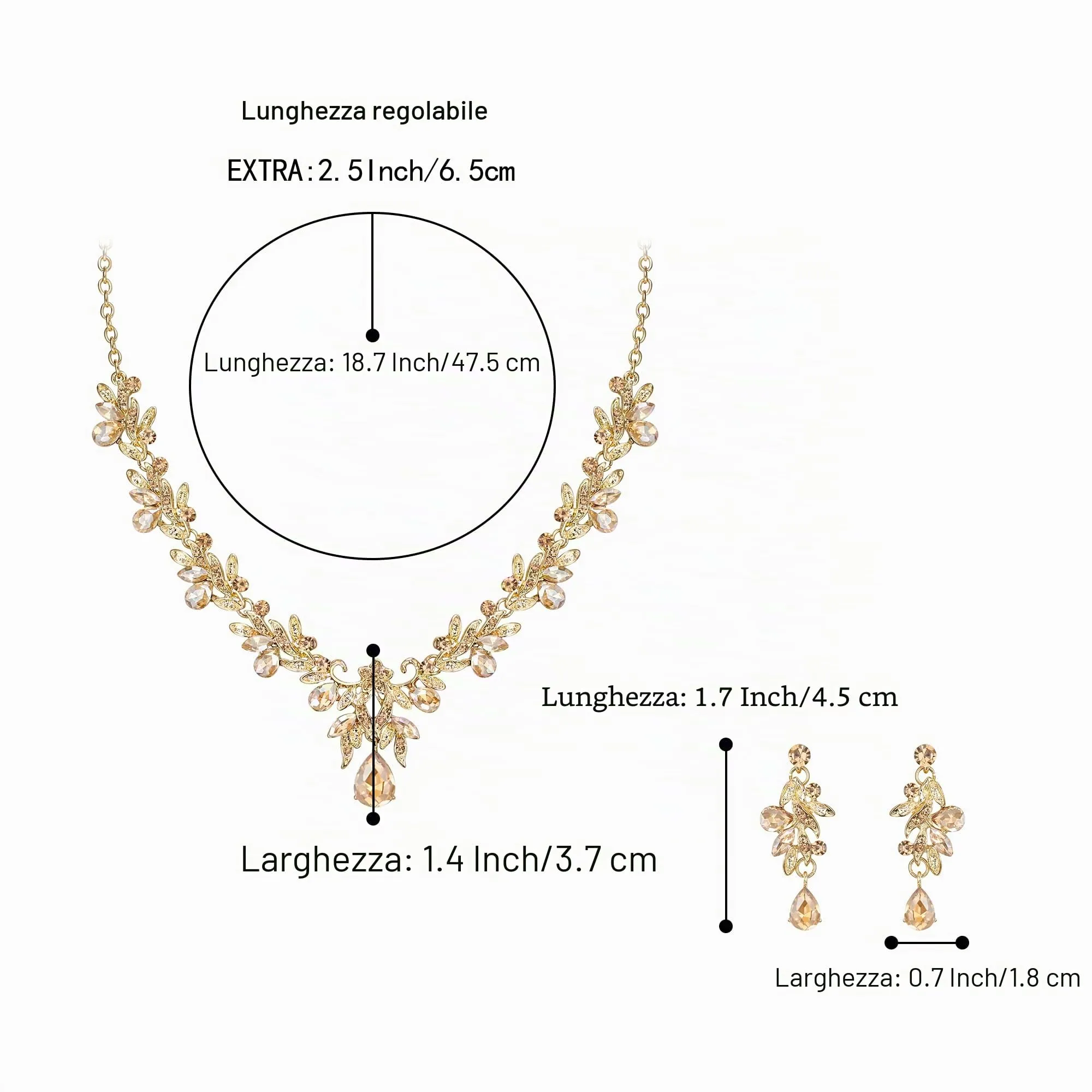 Clearine Set di gioielli con collana e orecchini, gocce, foglie, strass e cristalli, tono argento chiaro, Groß - immagine 5