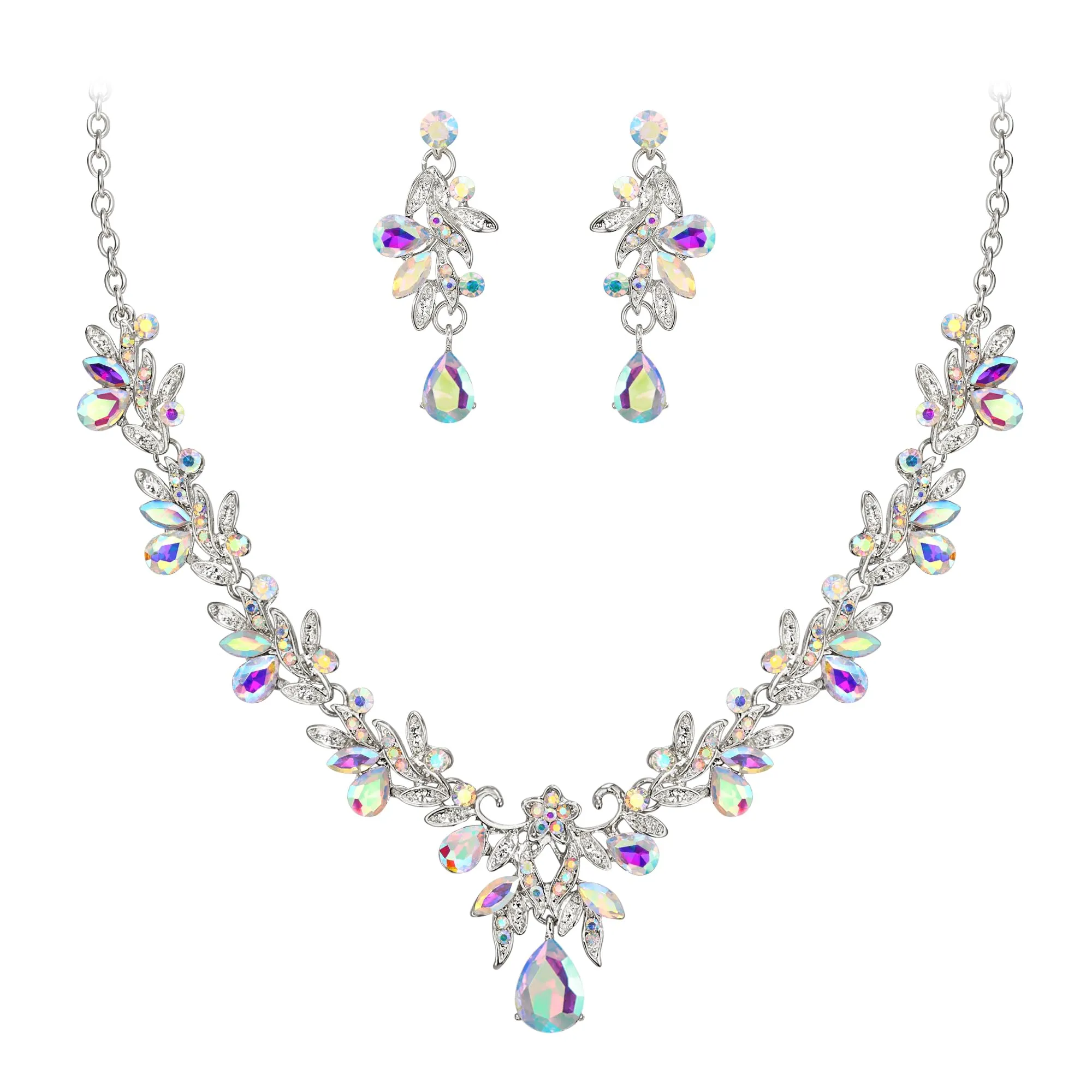 Clearine Set di gioielli con collana e orecchini, cristalli e strass, tono argento chiaro - immagine 1