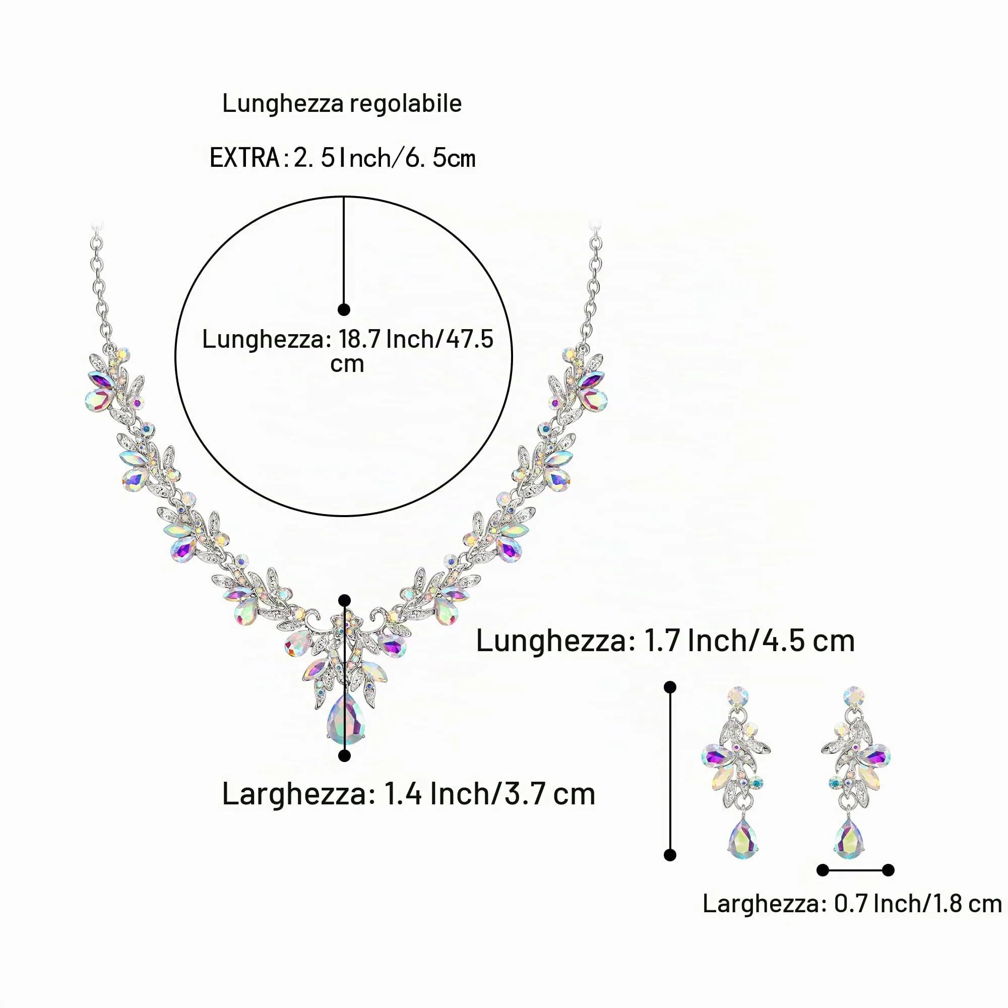 Clearine Set di gioielli con collana e orecchini, cristalli e strass, tono argento chiaro - immagine 5