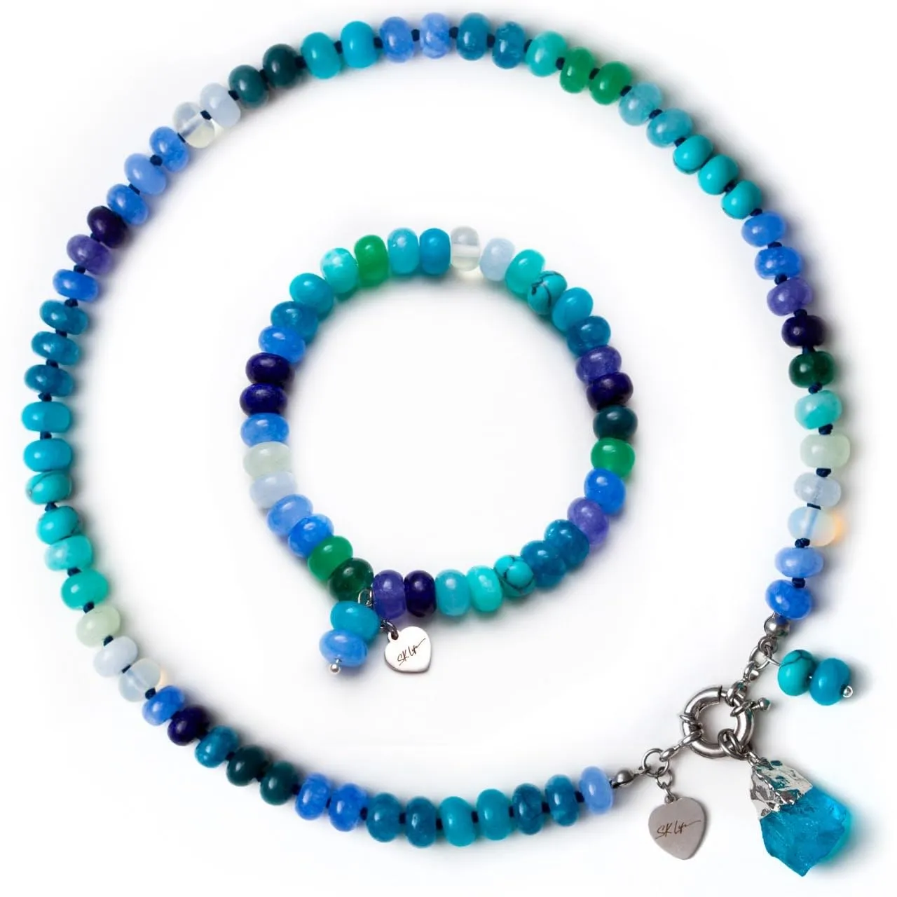 SKLife style design Set Gioielli Donna - Collana e Bracciale in Pietre Naturali Blu e Turchese, Stile Boho Artigianale - immagine 1