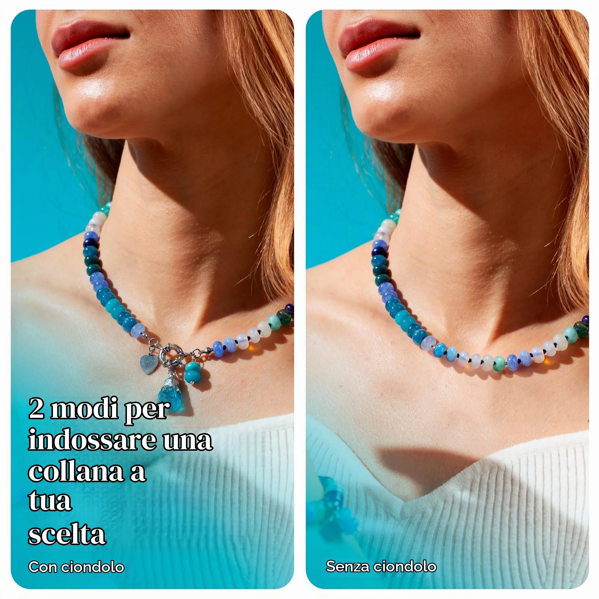 SKLife style design Set Gioielli Donna - Collana e Bracciale in Pietre Naturali Blu e Turchese, Stile Boho Artigianale - immagine 2