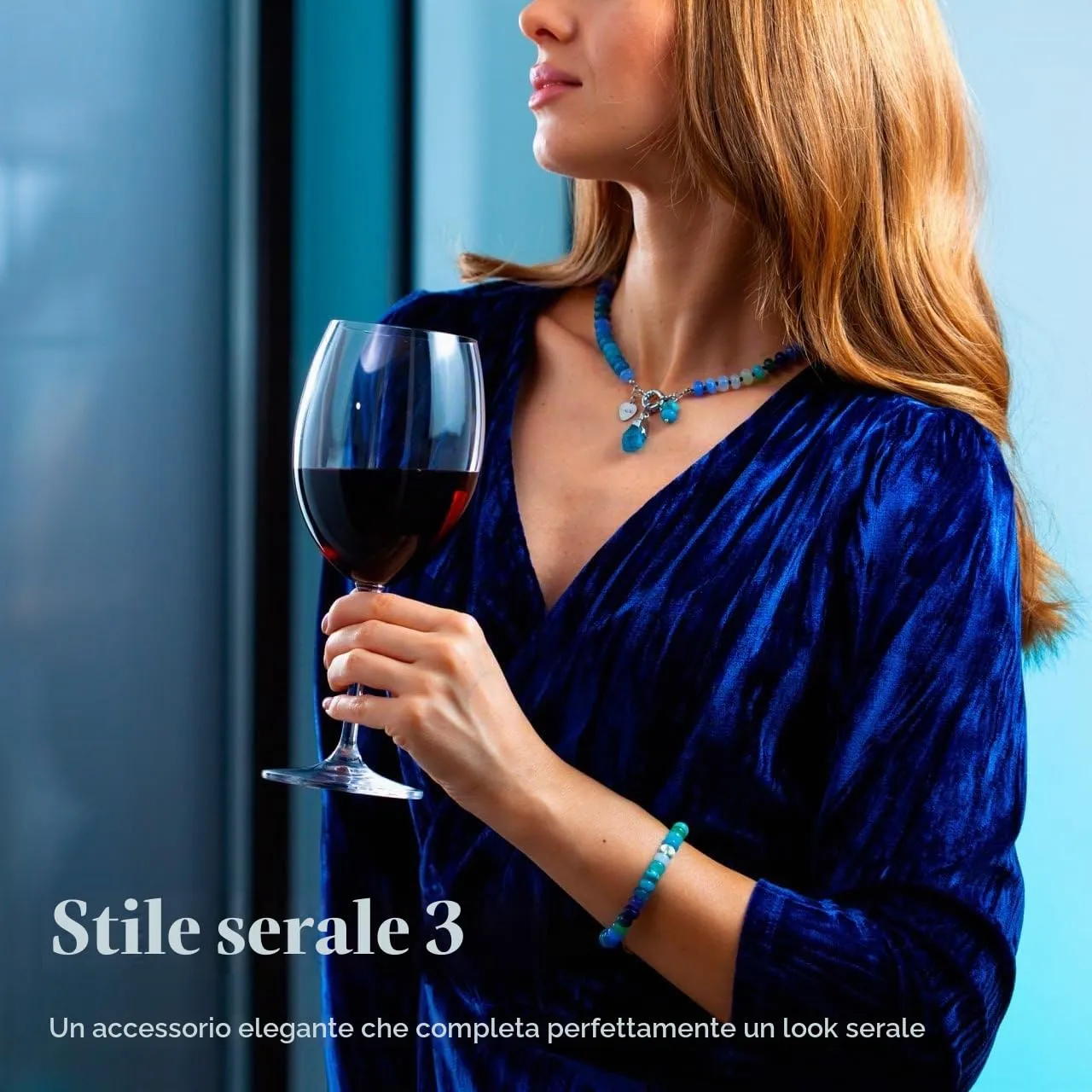 SKLife style design Set Gioielli Donna - Collana e Bracciale in Pietre Naturali Blu e Turchese, Stile Boho Artigianale - immagine 9