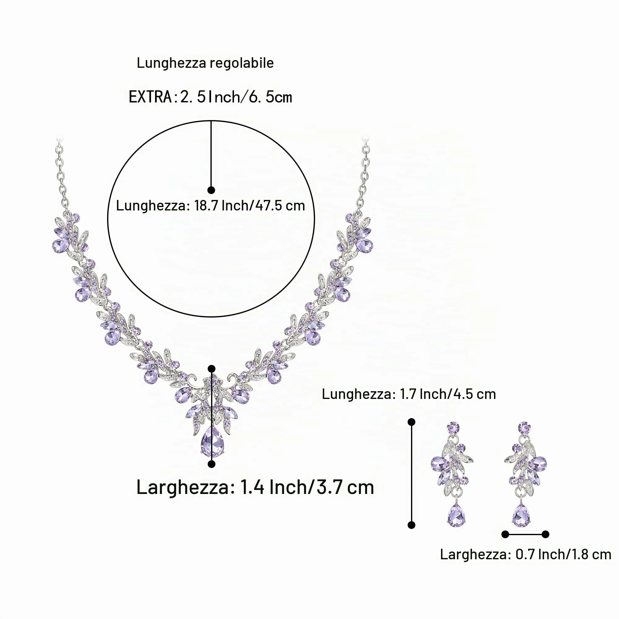 Clearine Set di gioielli con cristalli, strass e foglie, collana con ciondolo e orecchini, argento chiaro, Petite - immagine 5