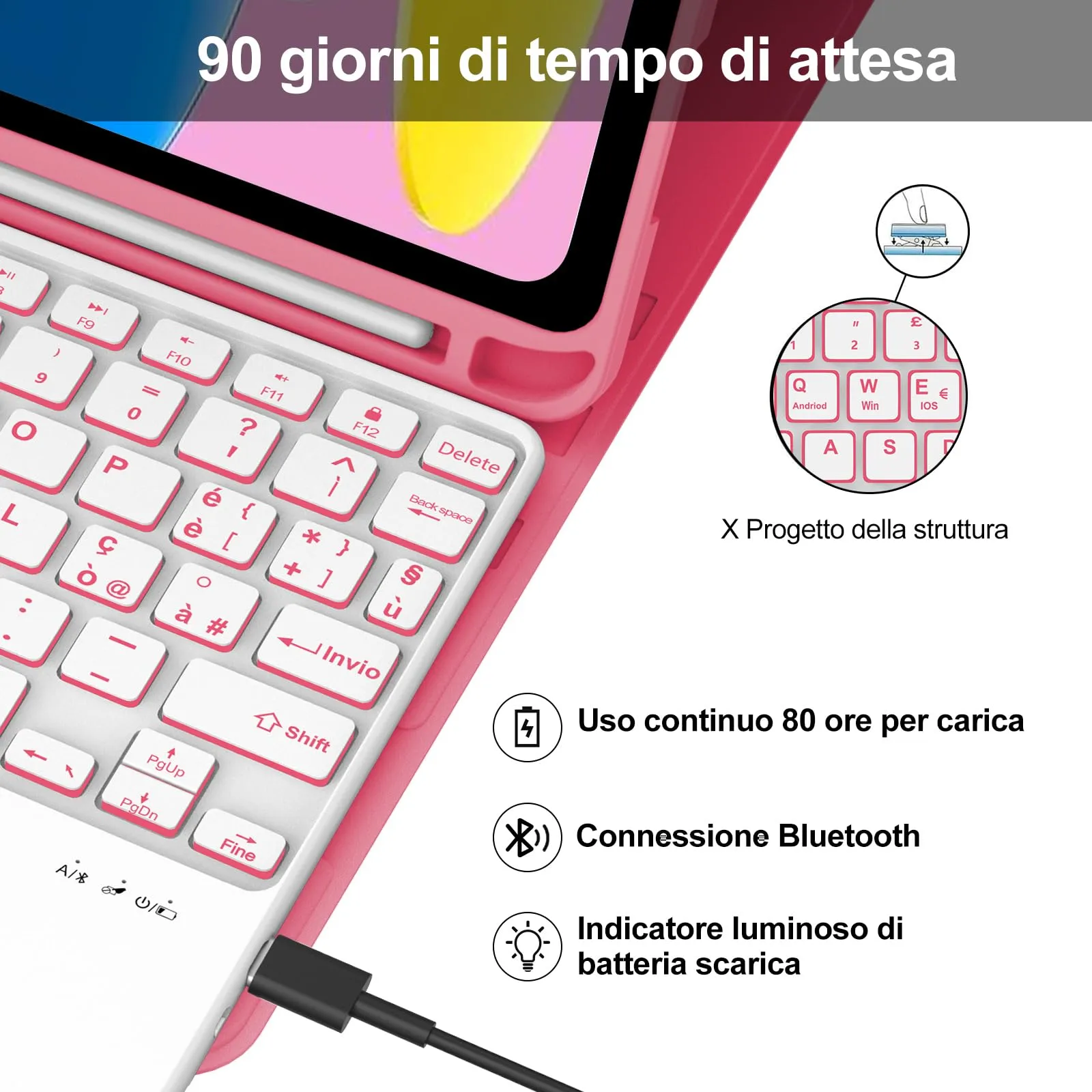 IVEOPPE Tastiera con Touchpad Retroilluminata e Custodia per iPad 11 Generazione 11" (2025) e iPad 10 Generazione 10.9" (2022) - immagine 4
