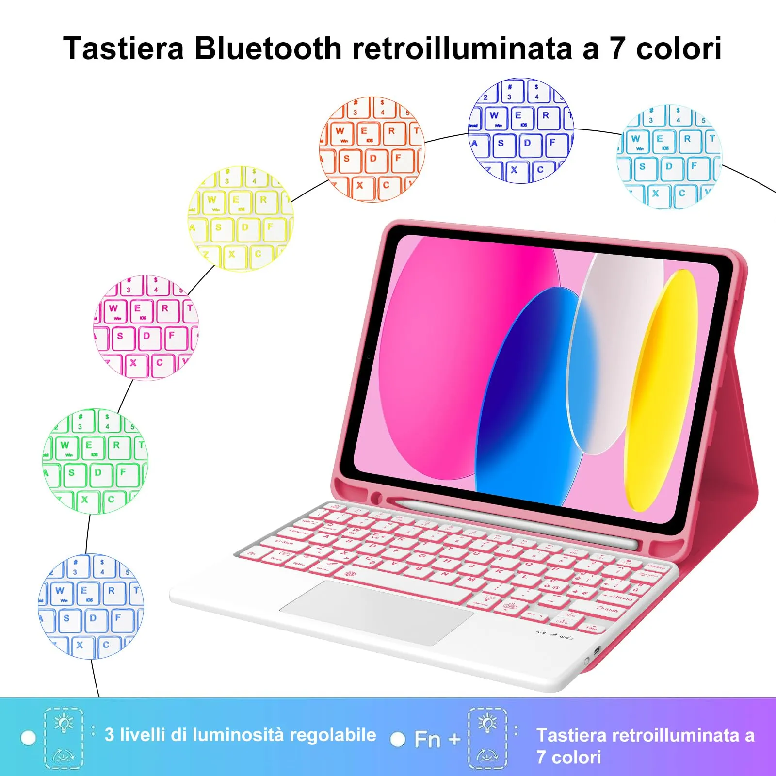 IVEOPPE Tastiera con Touchpad Retroilluminata e Custodia per iPad 11 Generazione 11" (2025) e iPad 10 Generazione 10.9" (2022) - immagine 5