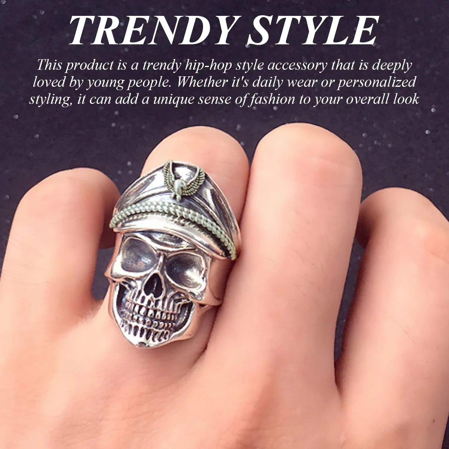 COACOM Set di 4 Anelli con Teschio in Argento, Stile Retrò Hip Hop, Unisex - immagine 6