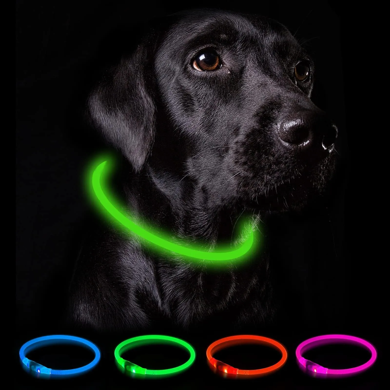 Nepfaivy Collare Luminoso a LED per Cani, Ricaricabile, Impermeabile e Regolabile, 3 Modalità di Lampeggio, Verde, XL (70cm) - immagine 1